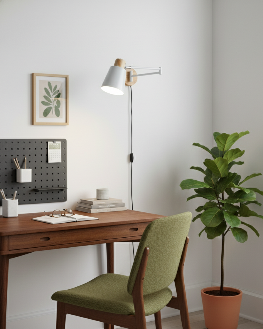 Collin Scandinavian Metal Adjustable Plug In Wall Light
