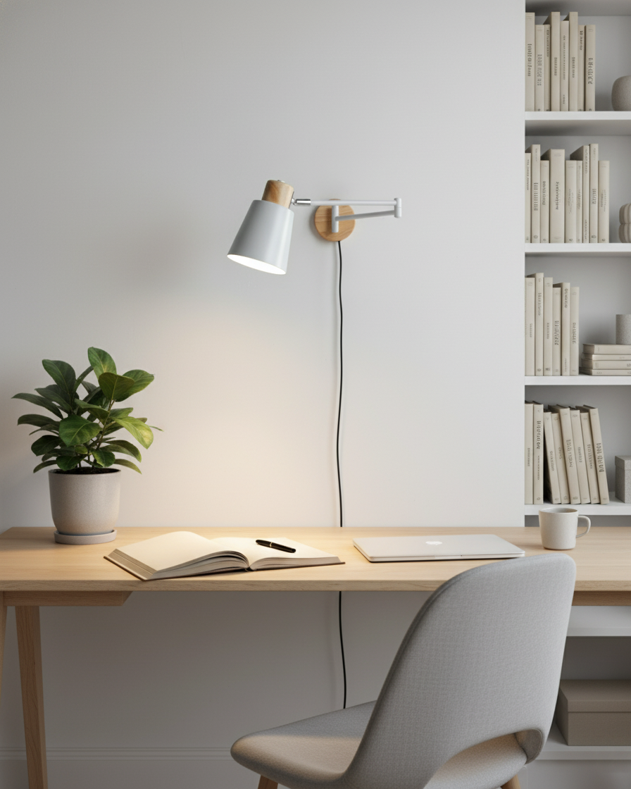 Collin Scandinavian Metal Adjustable Plug In Wall Light