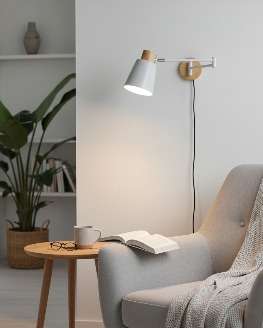 Collin Scandinavian Metal Adjustable Plug In Wall Light
