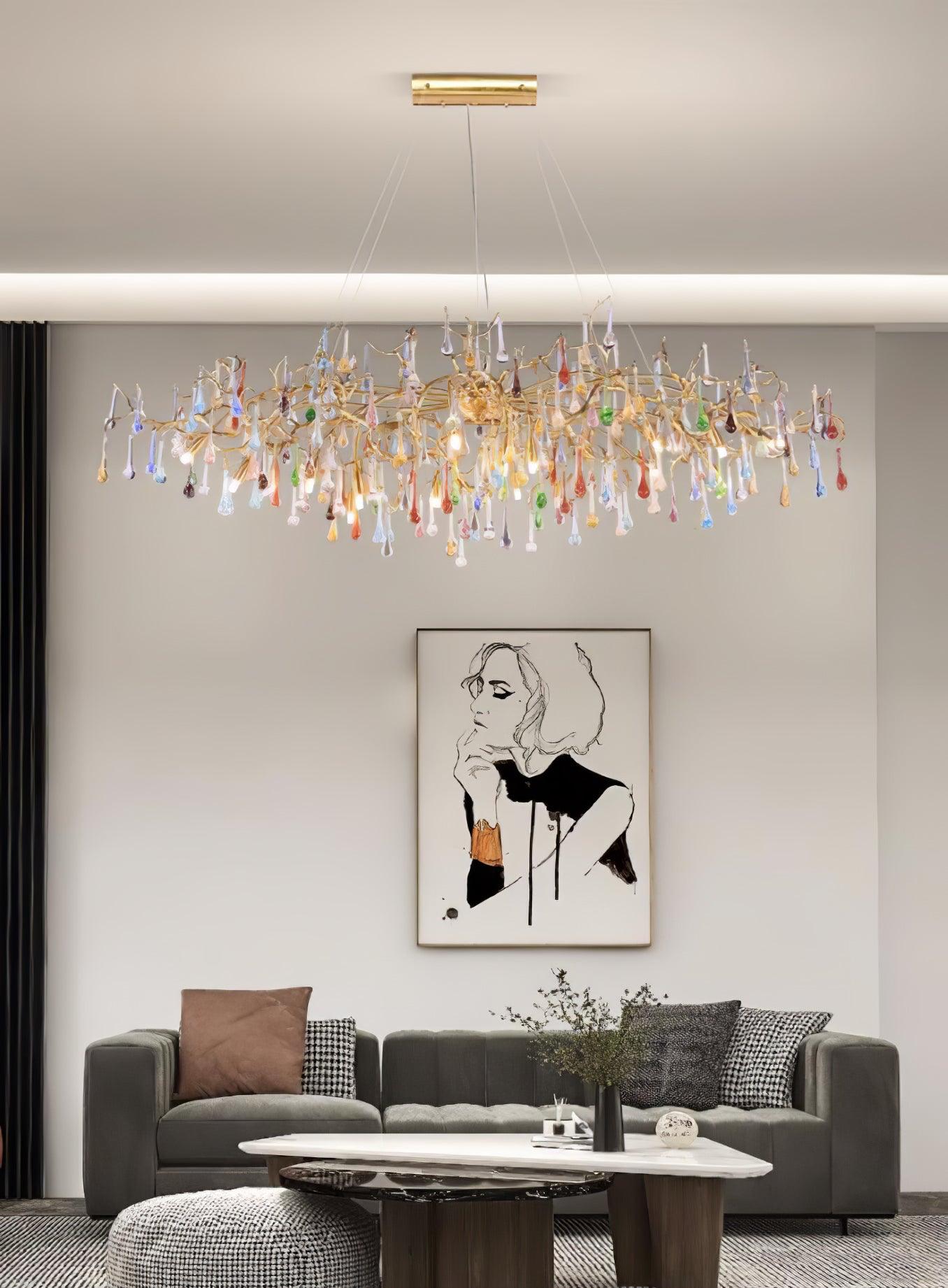 Sytheir Colorful Raindrop Branch Brass Crystal Chandelier - Blowlighting