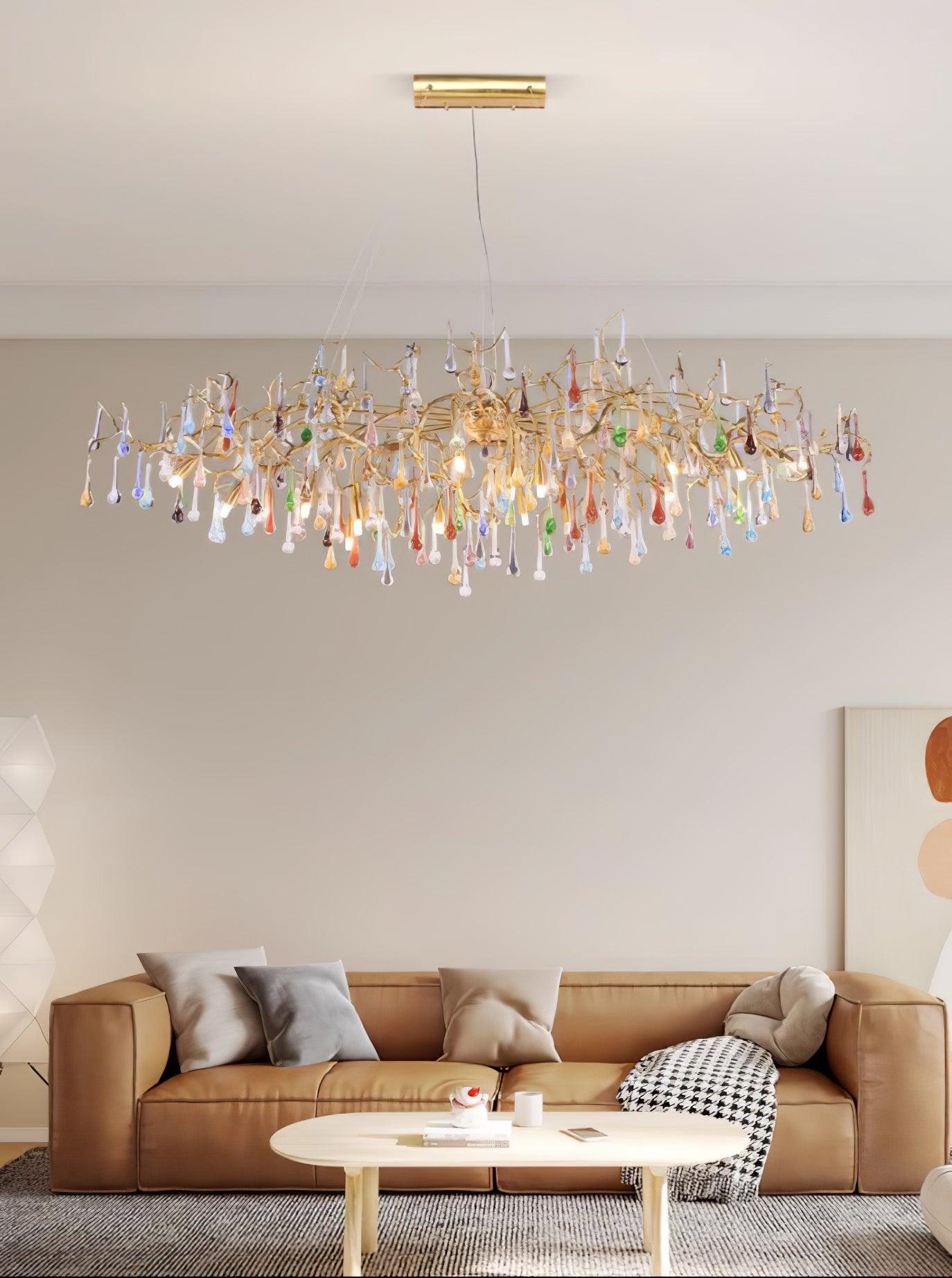 Sytheir Colorful Raindrop Branch Brass Crystal Chandelier - Blowlighting