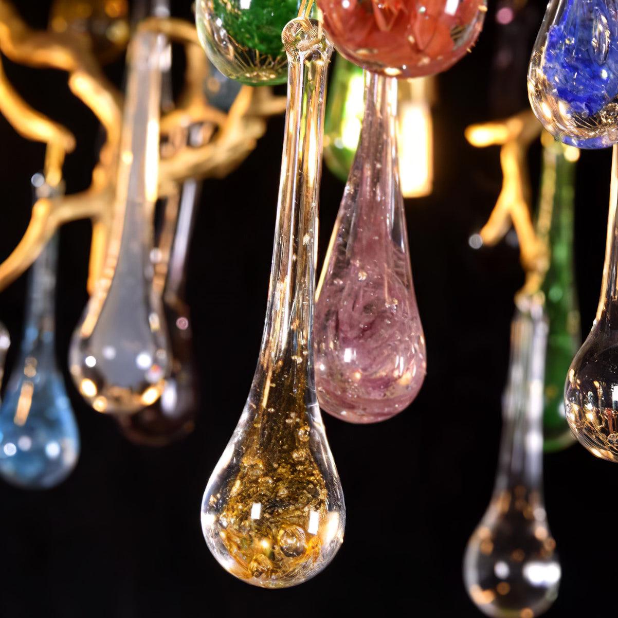 Sytheir Colorful Raindrop Branch Brass Crystal Chandelier - Blowlighting