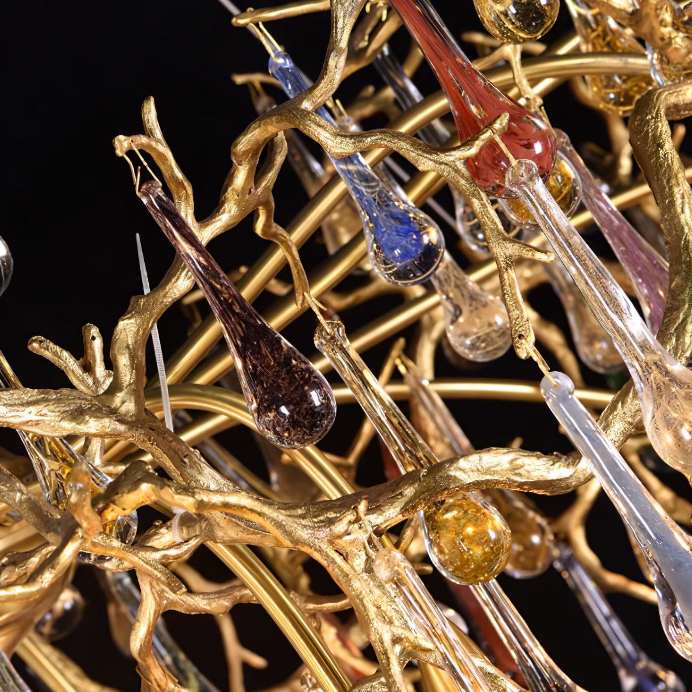 Sytheir Colorful Raindrop Branch Brass Crystal Chandelier - Blowlighting
