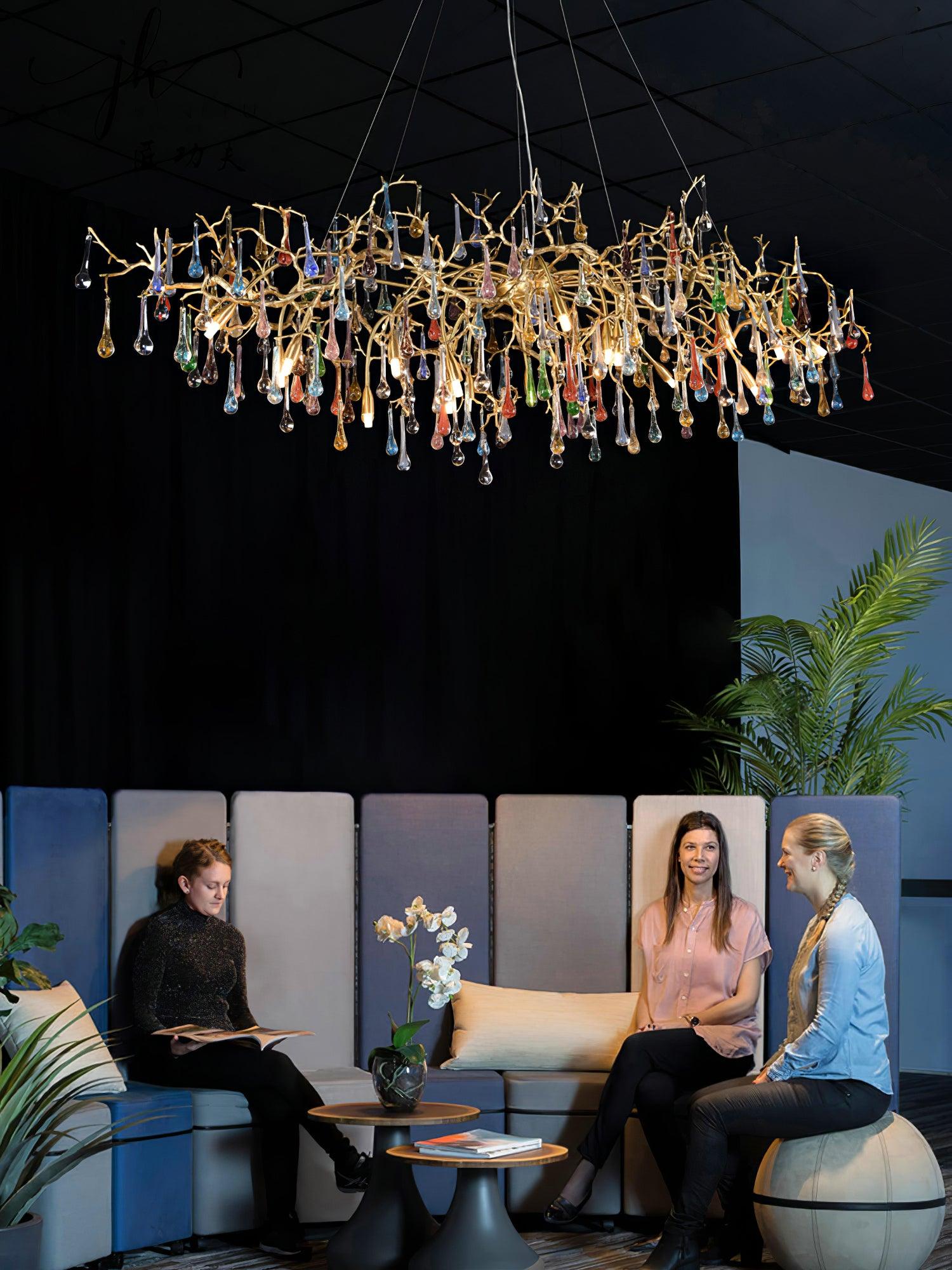 Sytheir Colorful Raindrop Branch Brass Crystal Chandelier - Blowlighting