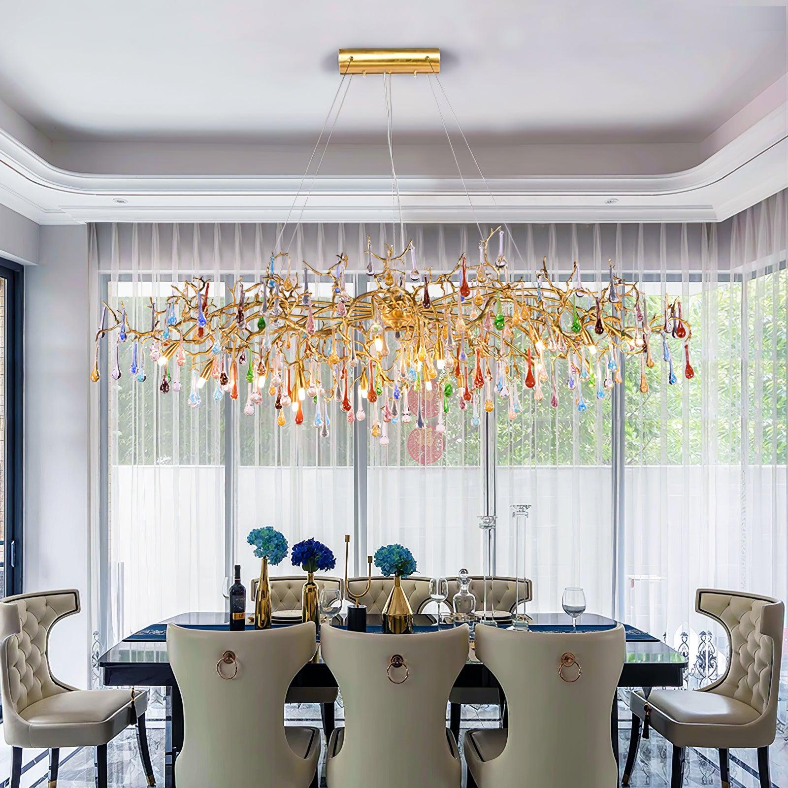 Sytheir Colorful Raindrop Branch Brass Crystal Chandelier - Blowlighting