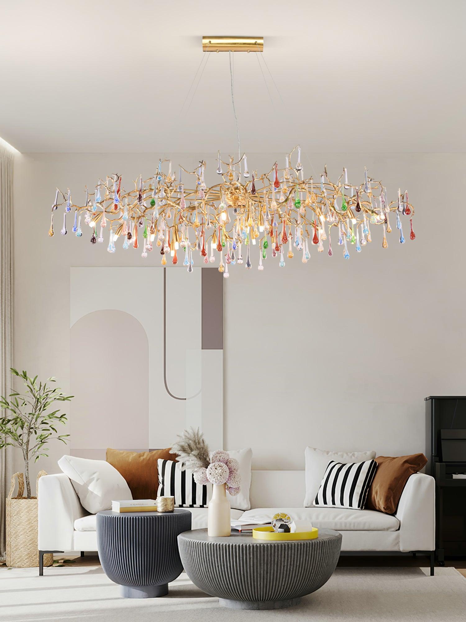 Sytheir Colorful Raindrop Branch Brass Crystal Chandelier - Blowlighting