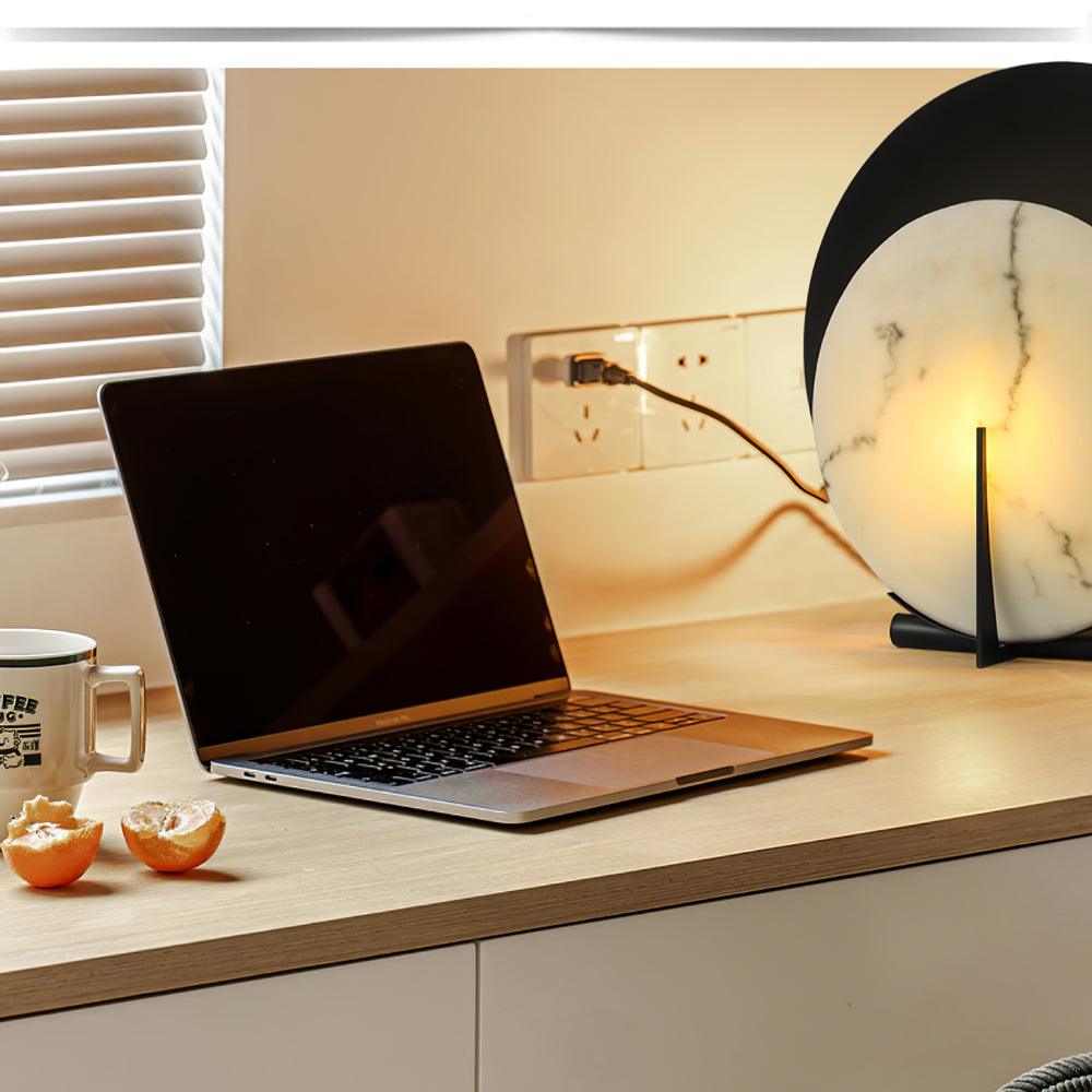 Zorinisra Half Moon Alabaster Table Lamp - Blowlighting