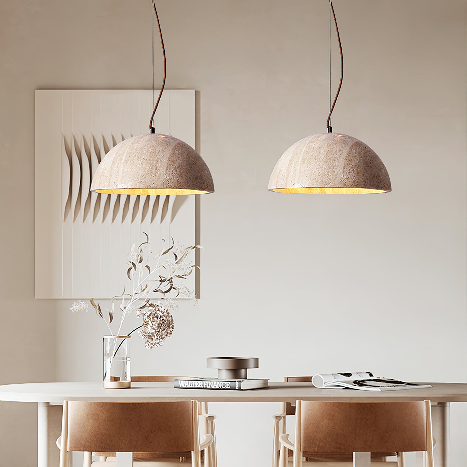 Avdoraris Dome-Shaped Travertine Pendant Light - Blowlighting