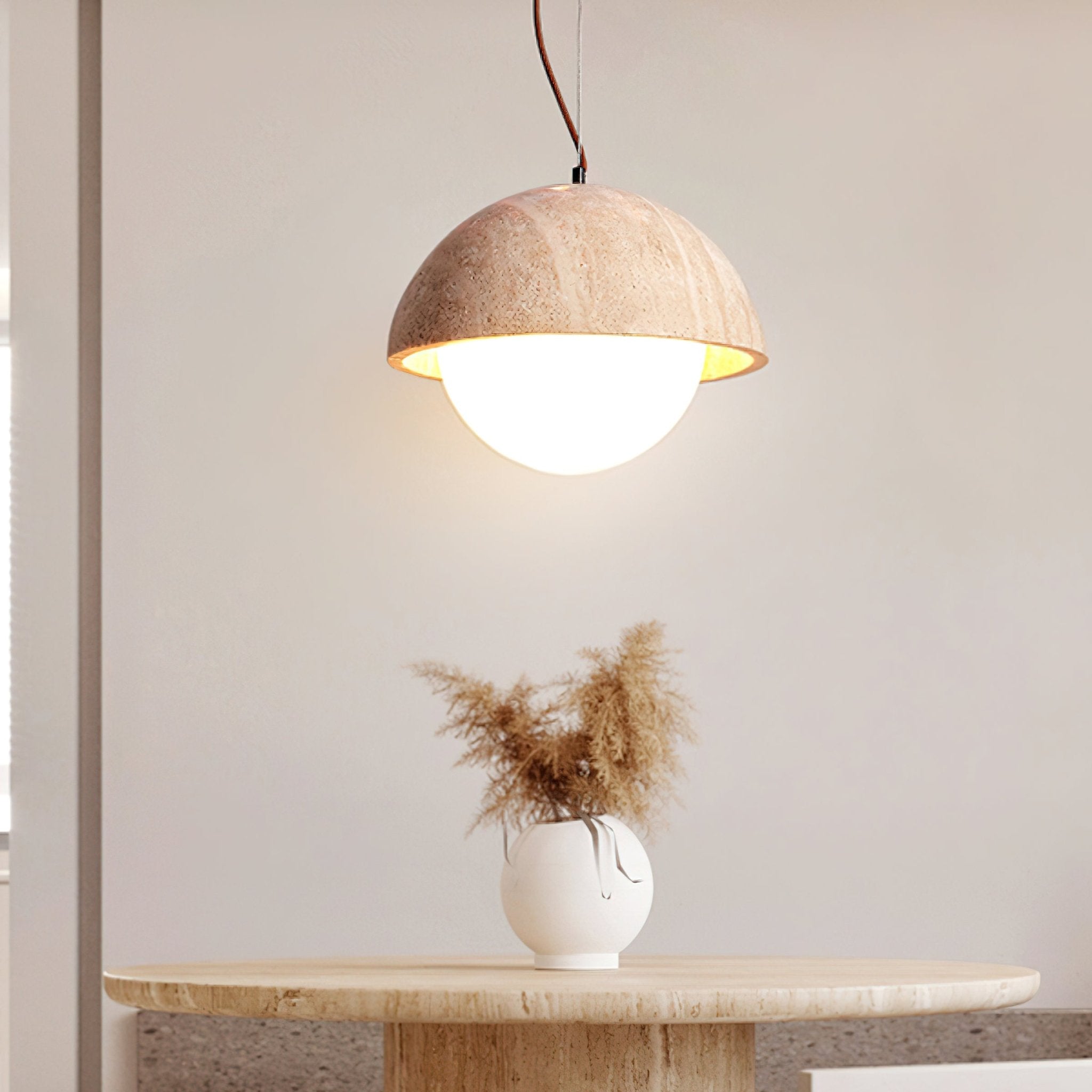 Avdoraris Dome-Shaped Travertine Pendant Light - Blowlighting