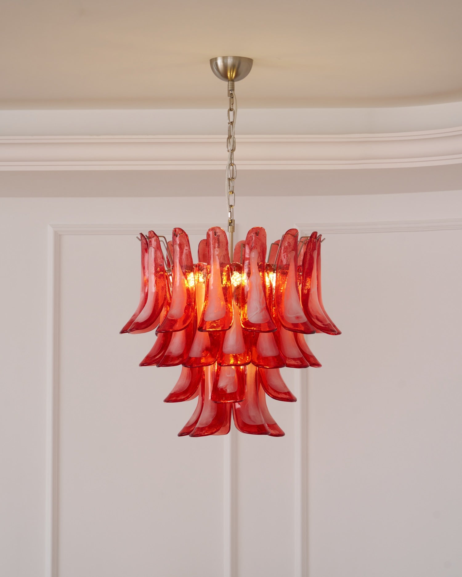 Aurora Chandelier Crimson Murano Glass Petals Layered Vintage - Blowlighting