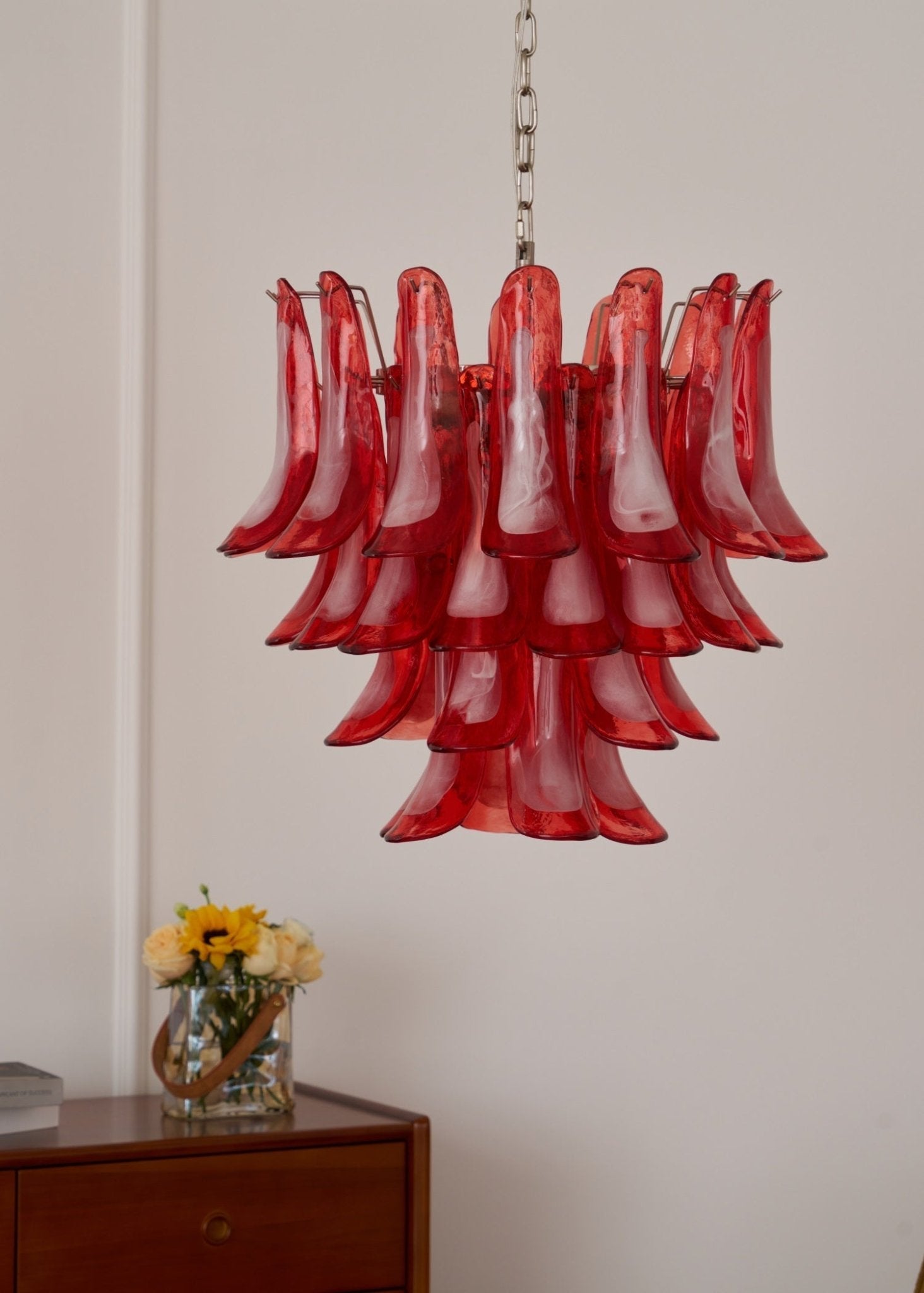 Aurora Chandelier Crimson Murano Glass Petals Layered Vintage - Blowlighting