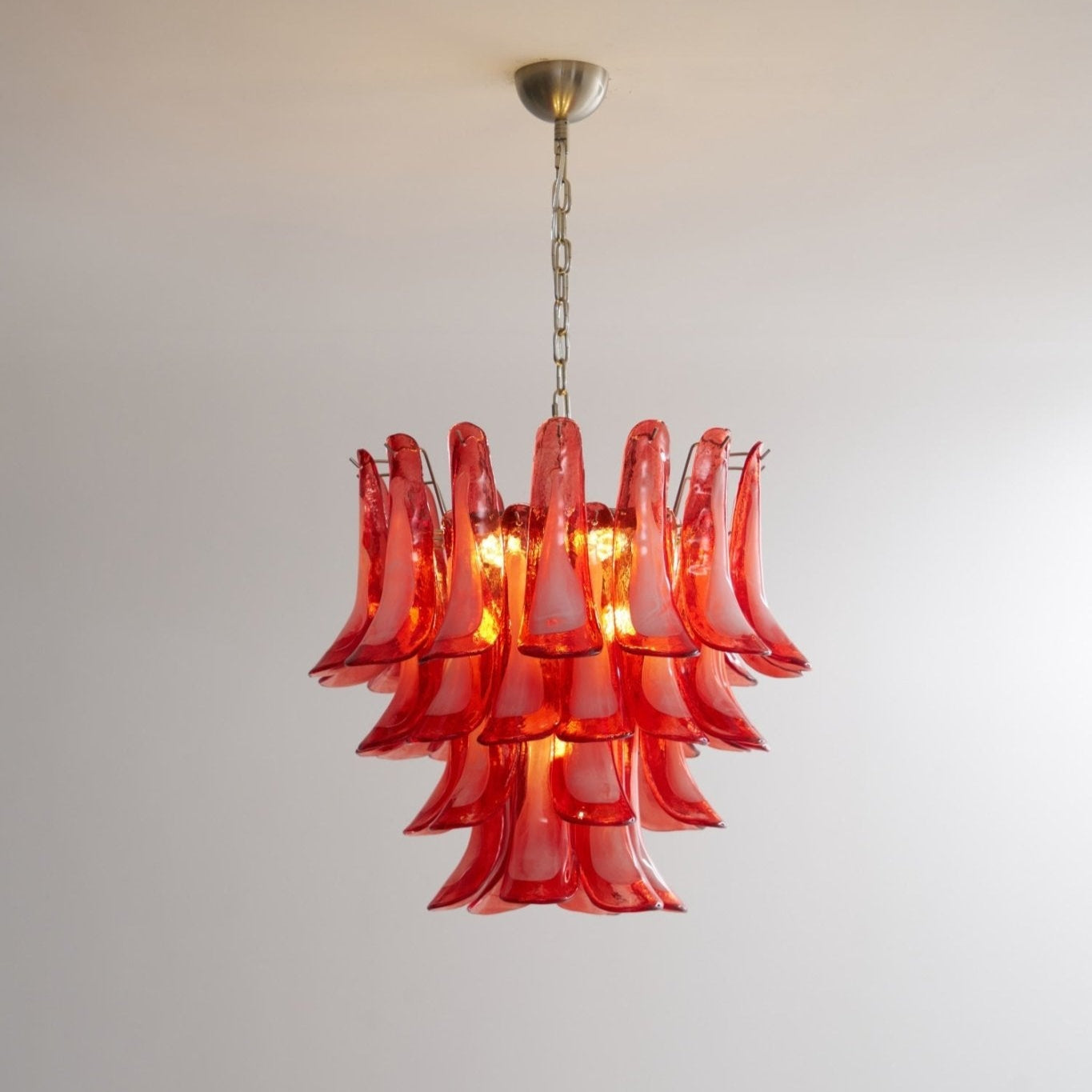 Aurora Chandelier Crimson Murano Glass Petals Layered Vintage - Blowlighting