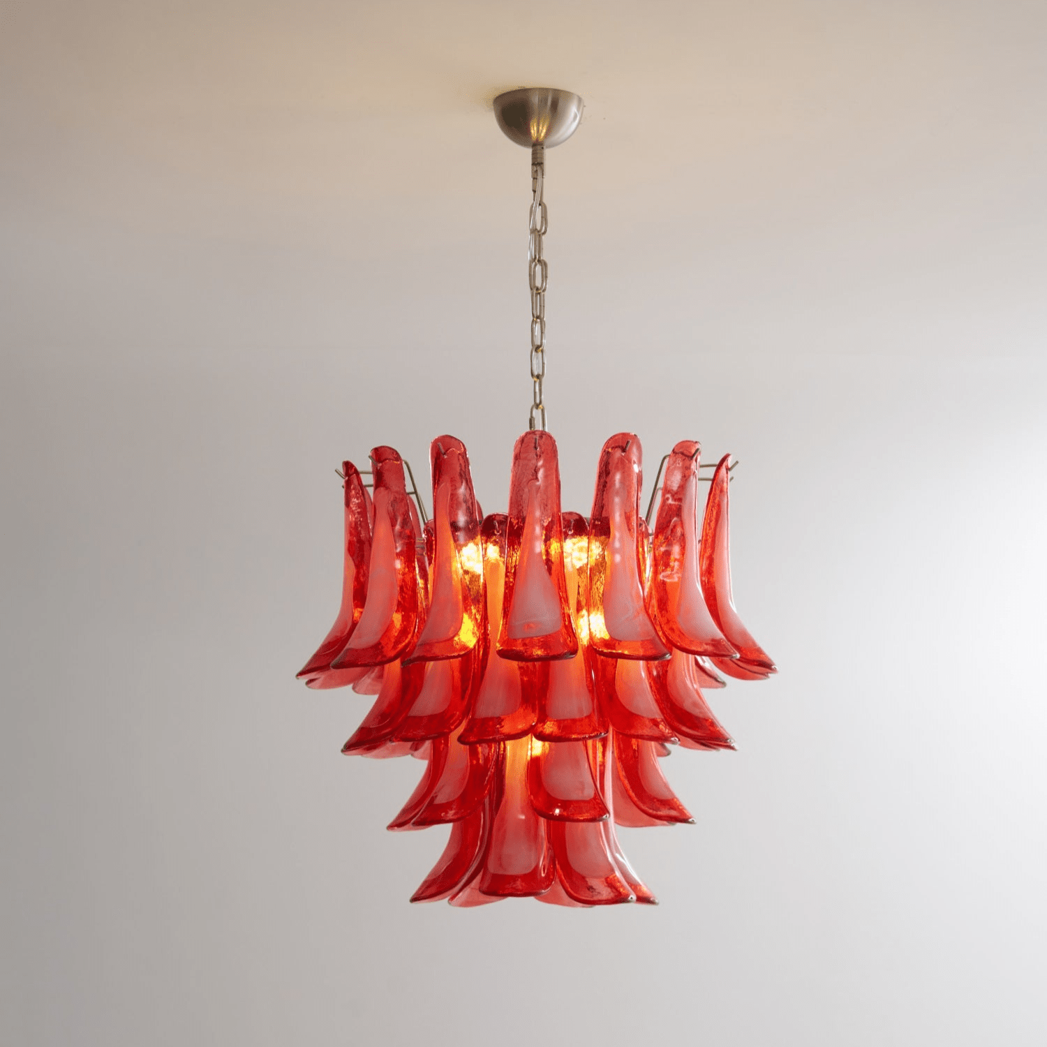 Aurora Chandelier Crimson Murano Glass Petals Layered Vintage - Blowlighting