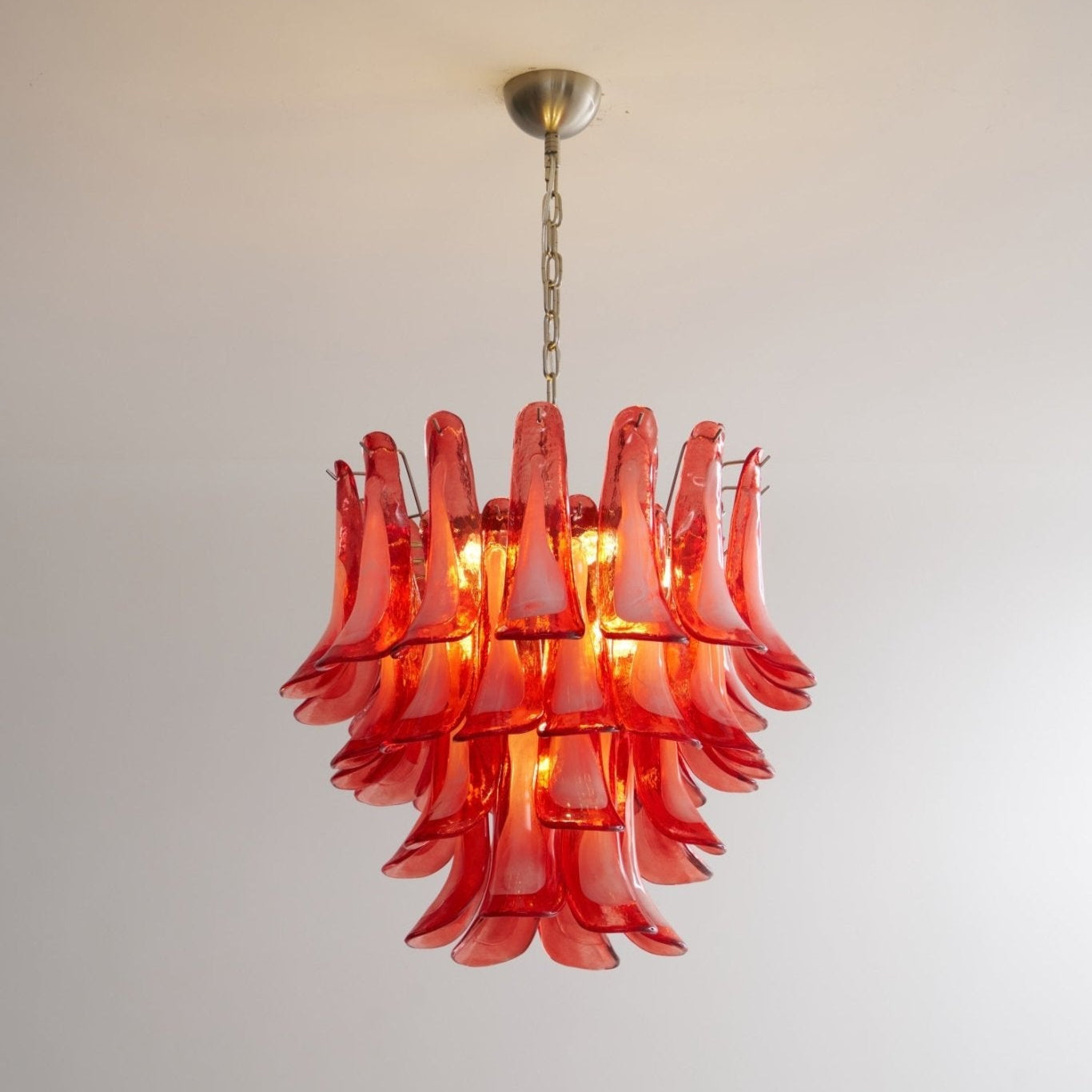 Aurora Chandelier Crimson Murano Glass Petals Layered Vintage - Blowlighting