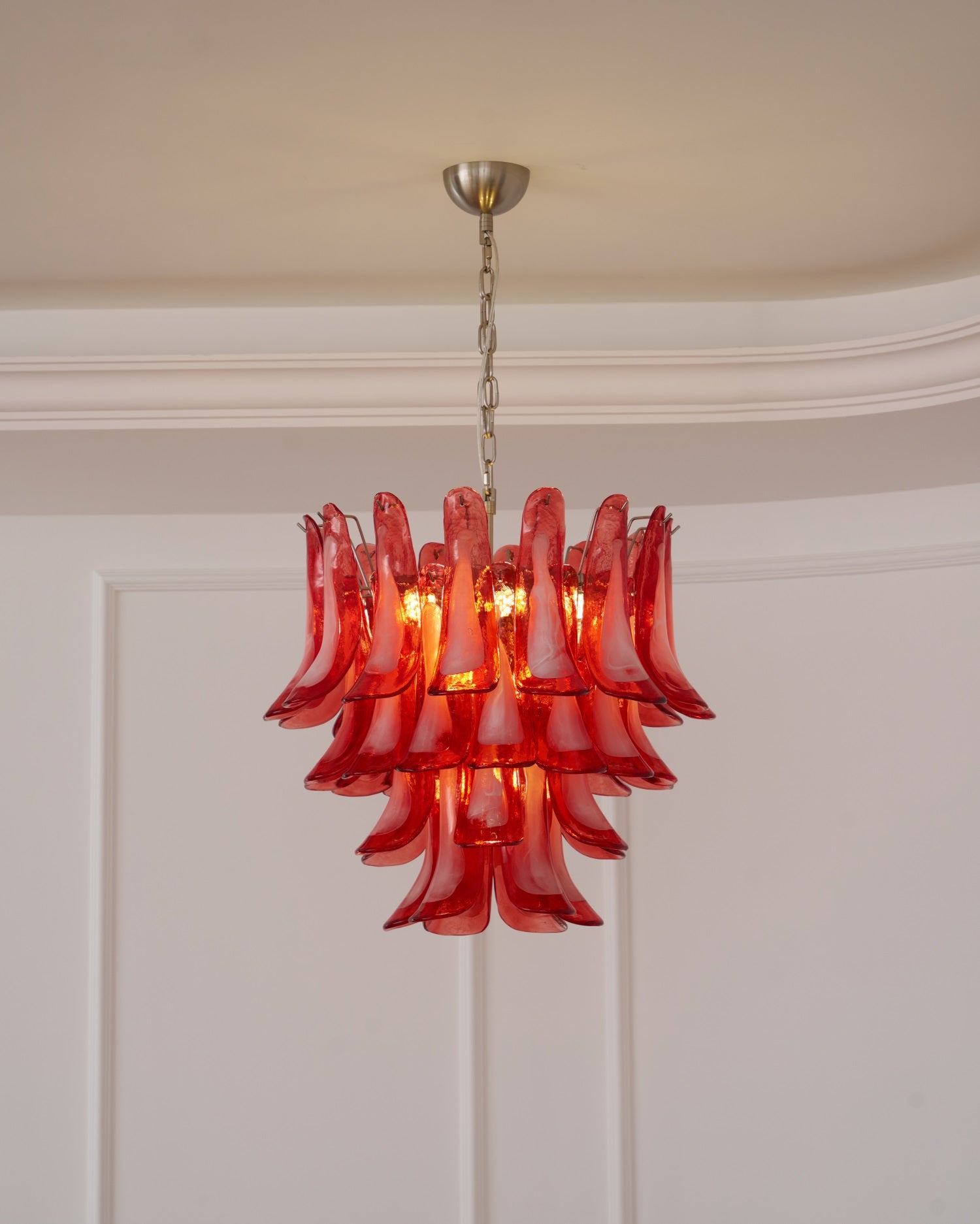 Aurora Chandelier Crimson Murano Glass Petals Layered Vintage - Blowlighting