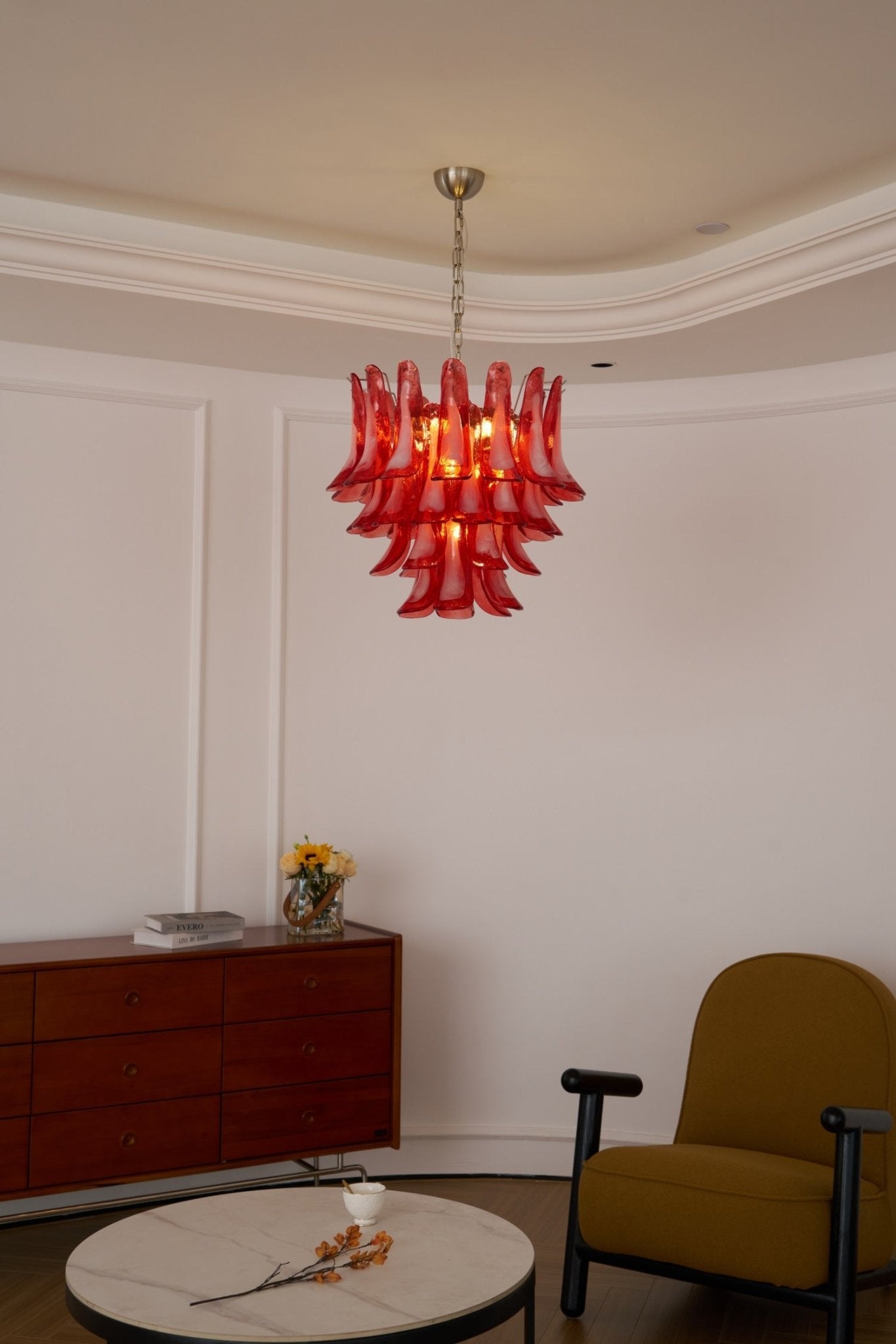 Aurora Chandelier Crimson Murano Glass Petals Layered Vintage - Blowlighting