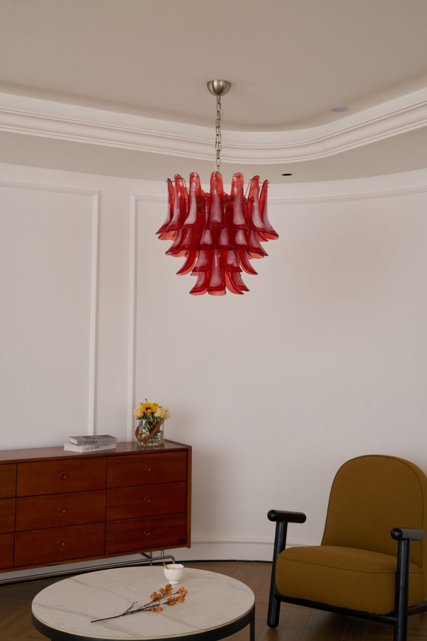 Aurora Chandelier Crimson Murano Glass Petals Layered Vintage - Blowlighting