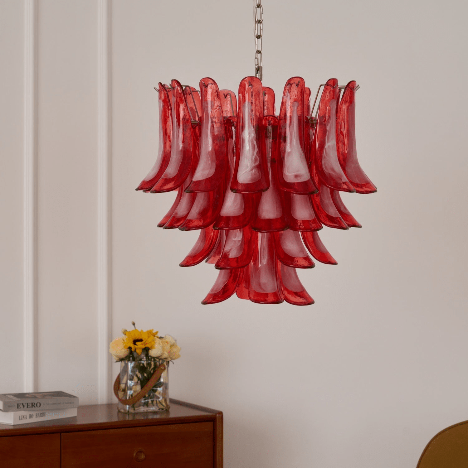Aurora Chandelier Crimson Murano Glass Petals Layered Vintage - Blowlighting