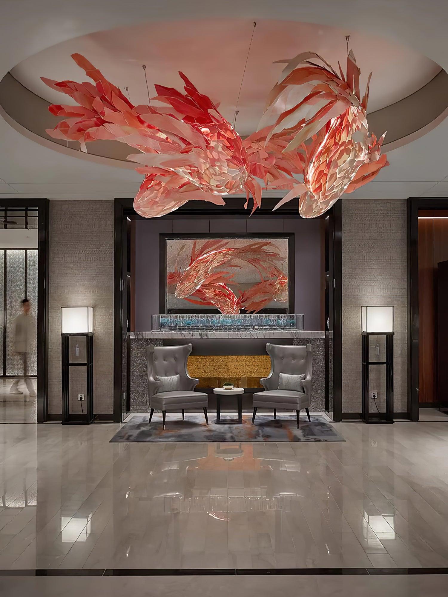 Vamararae Crimson Swirl Koi Pendant Light - Blowlighting
