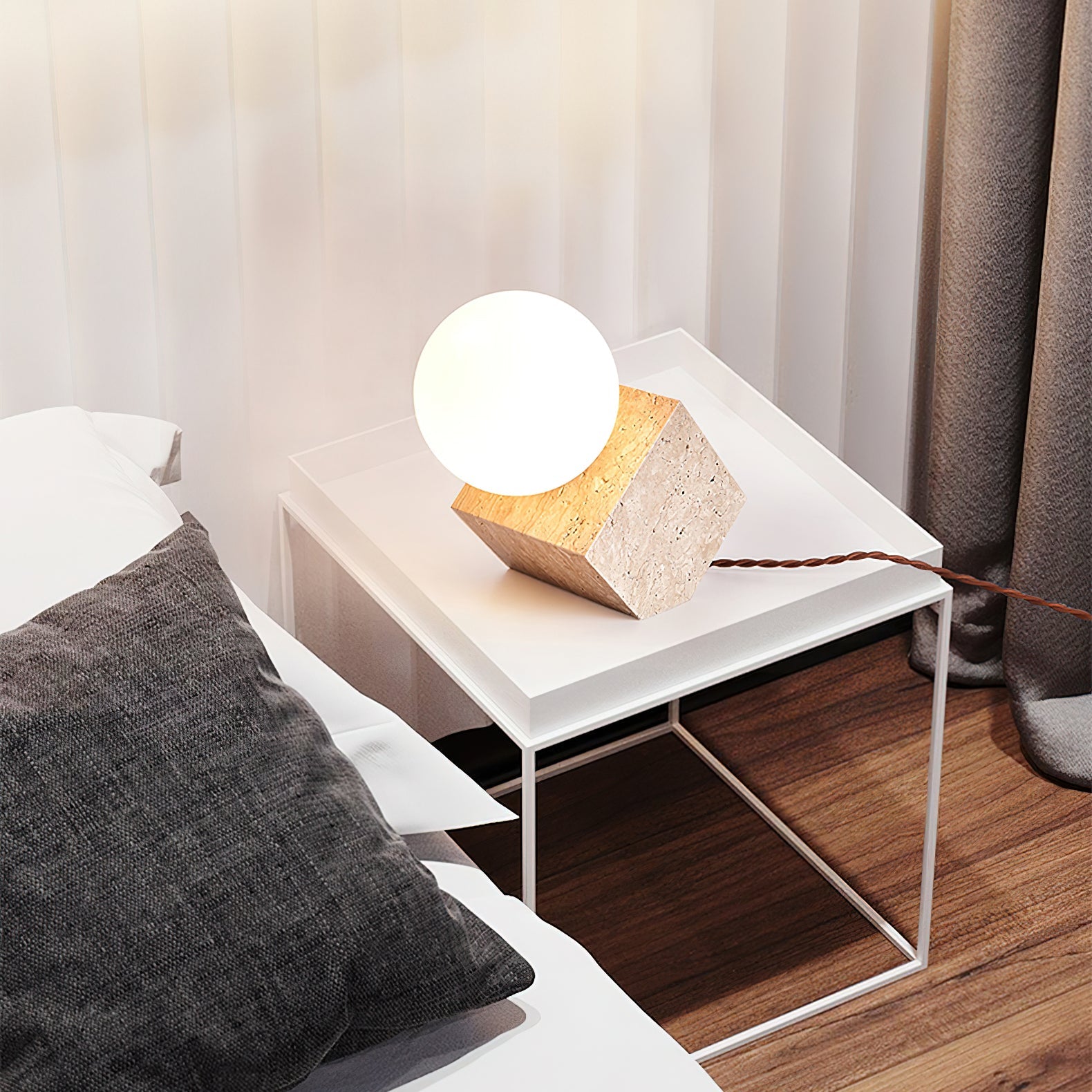 Hexarae Geometric Travertine Table Lamp - Blowlighting