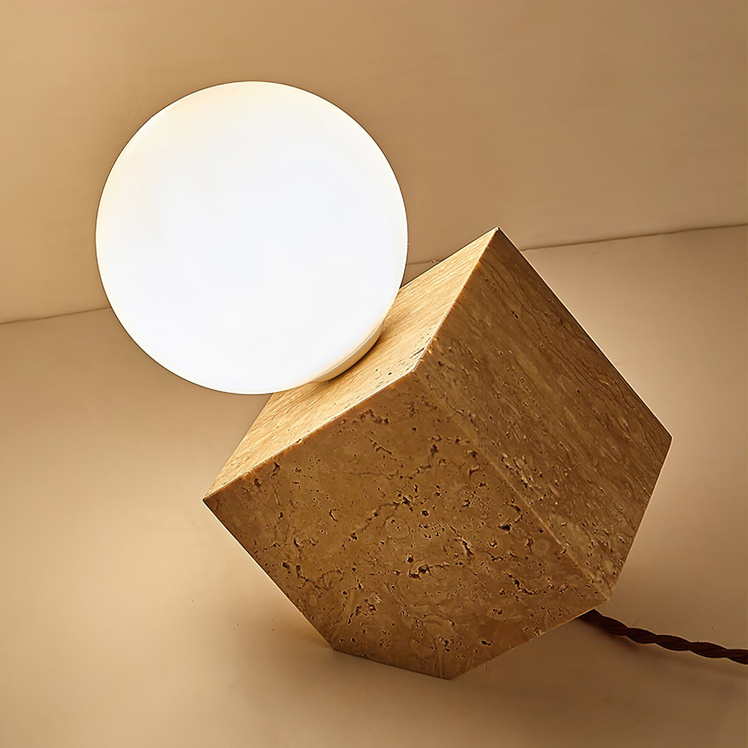 Hexarae Geometric Travertine Table Lamp - Blowlighting