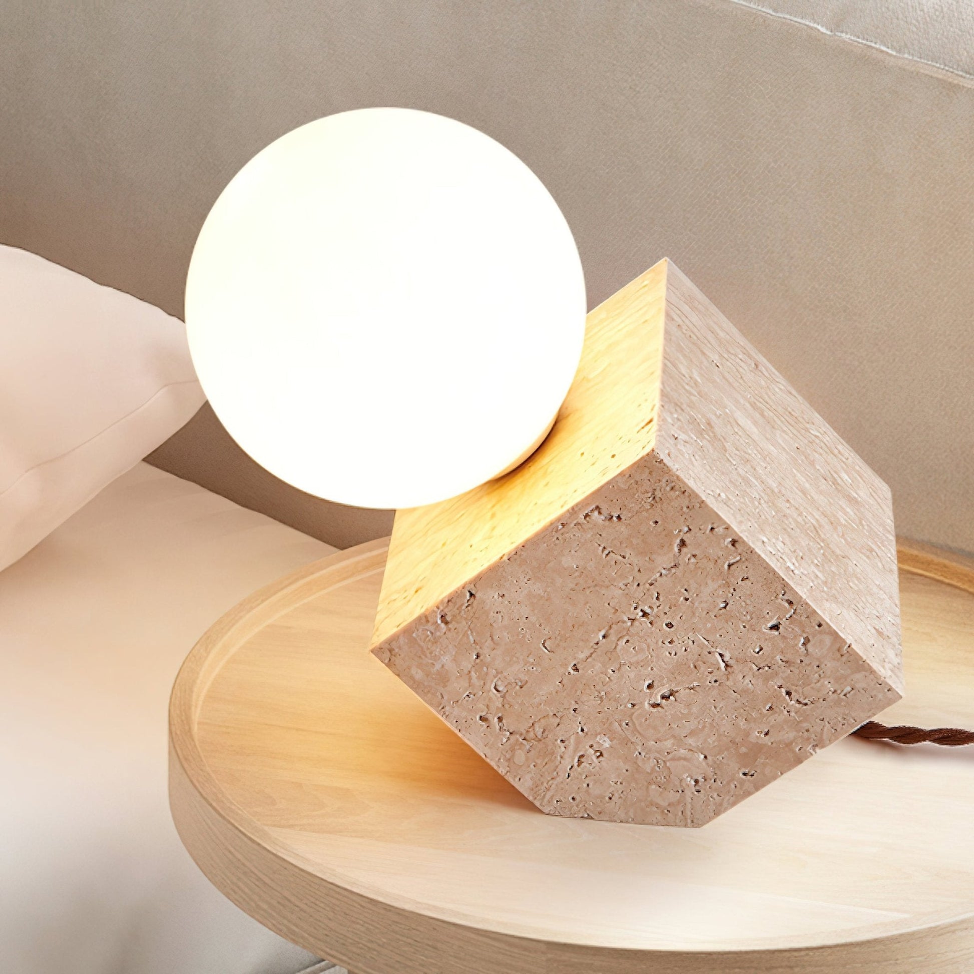 Hexarae Geometric Travertine Table Lamp - Blowlighting