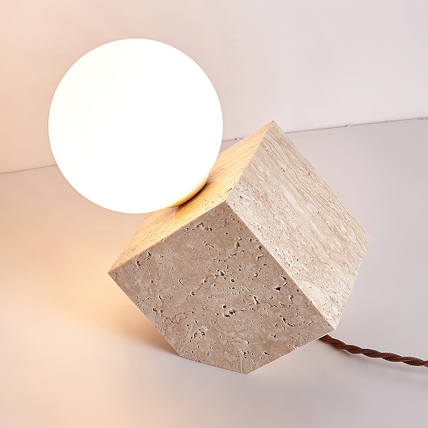 Hexarae Geometric Travertine Table Lamp - Blowlighting