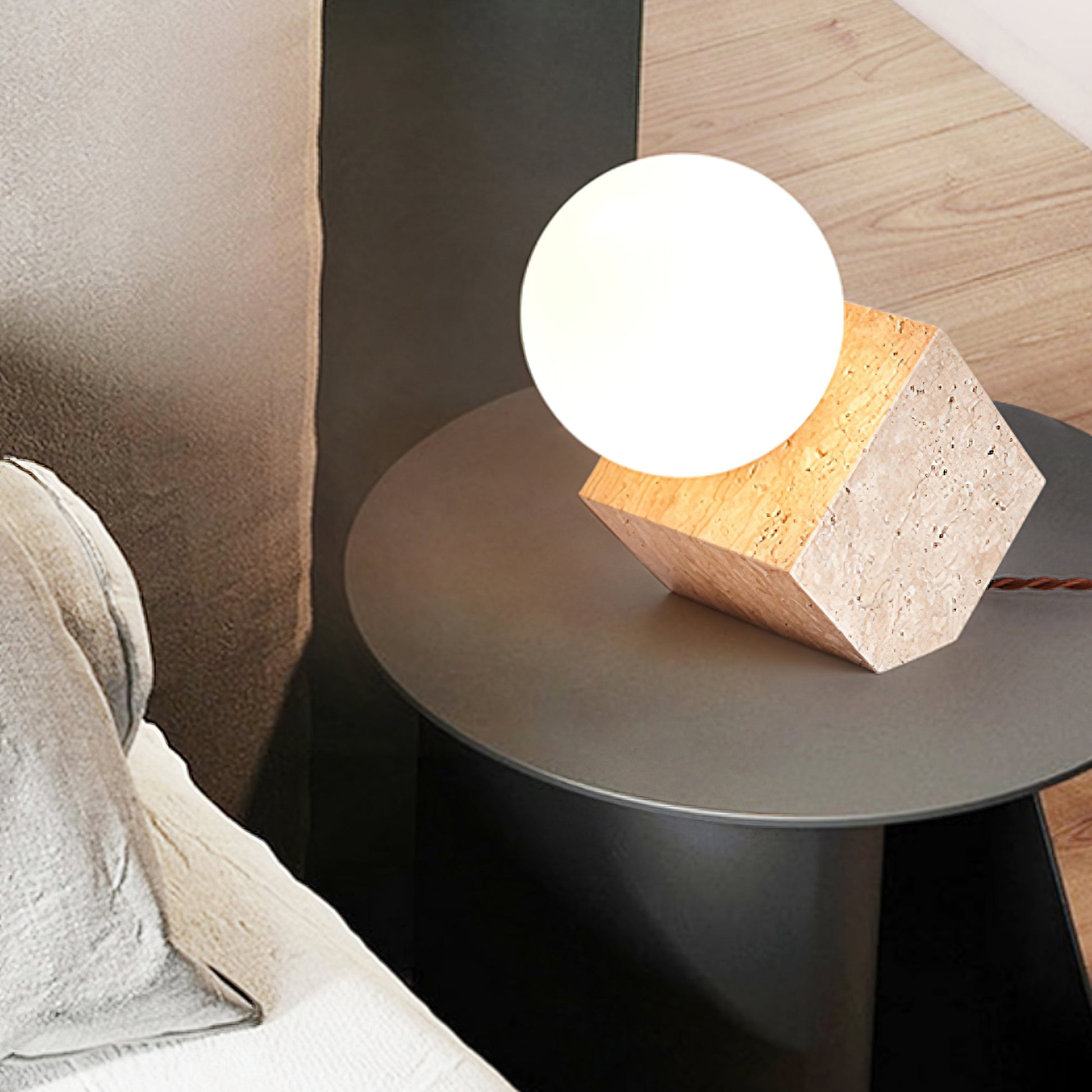 Hexarae Geometric Travertine Table Lamp - Blowlighting