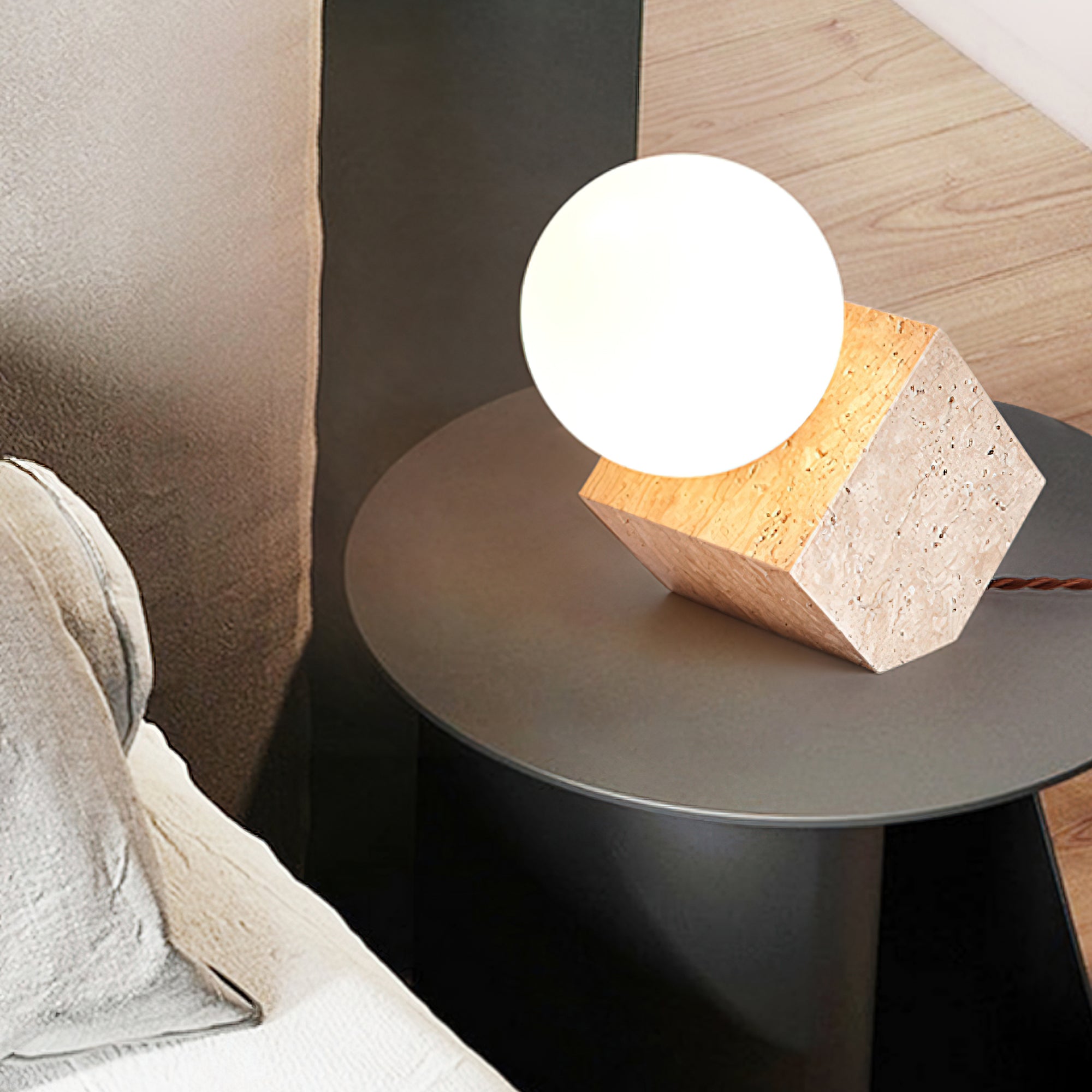 Hexarae Geometric Travertine Table Lamp - Blowlighting