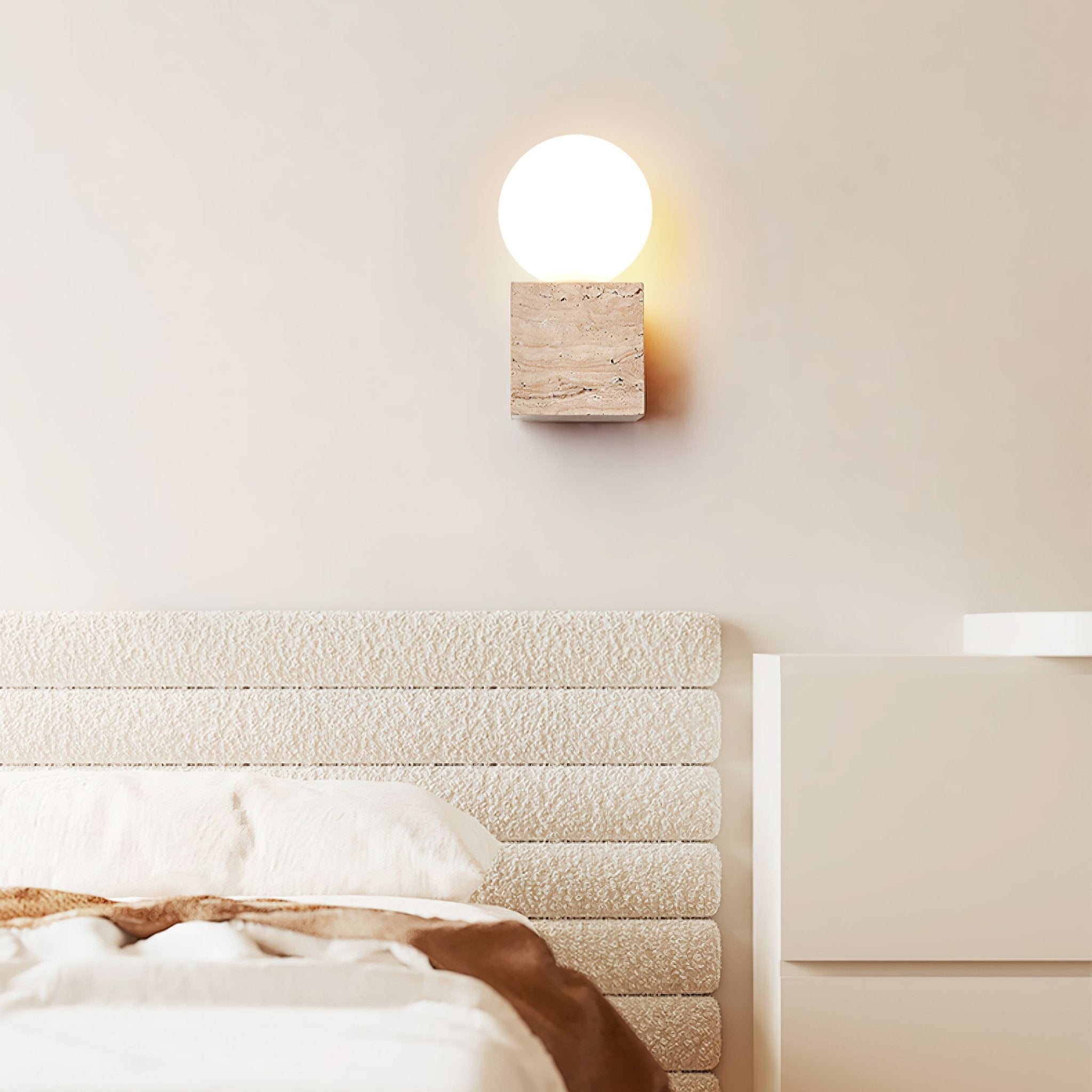 Eurlaean Cube-Base Travertine Wall Light - Blowlighting