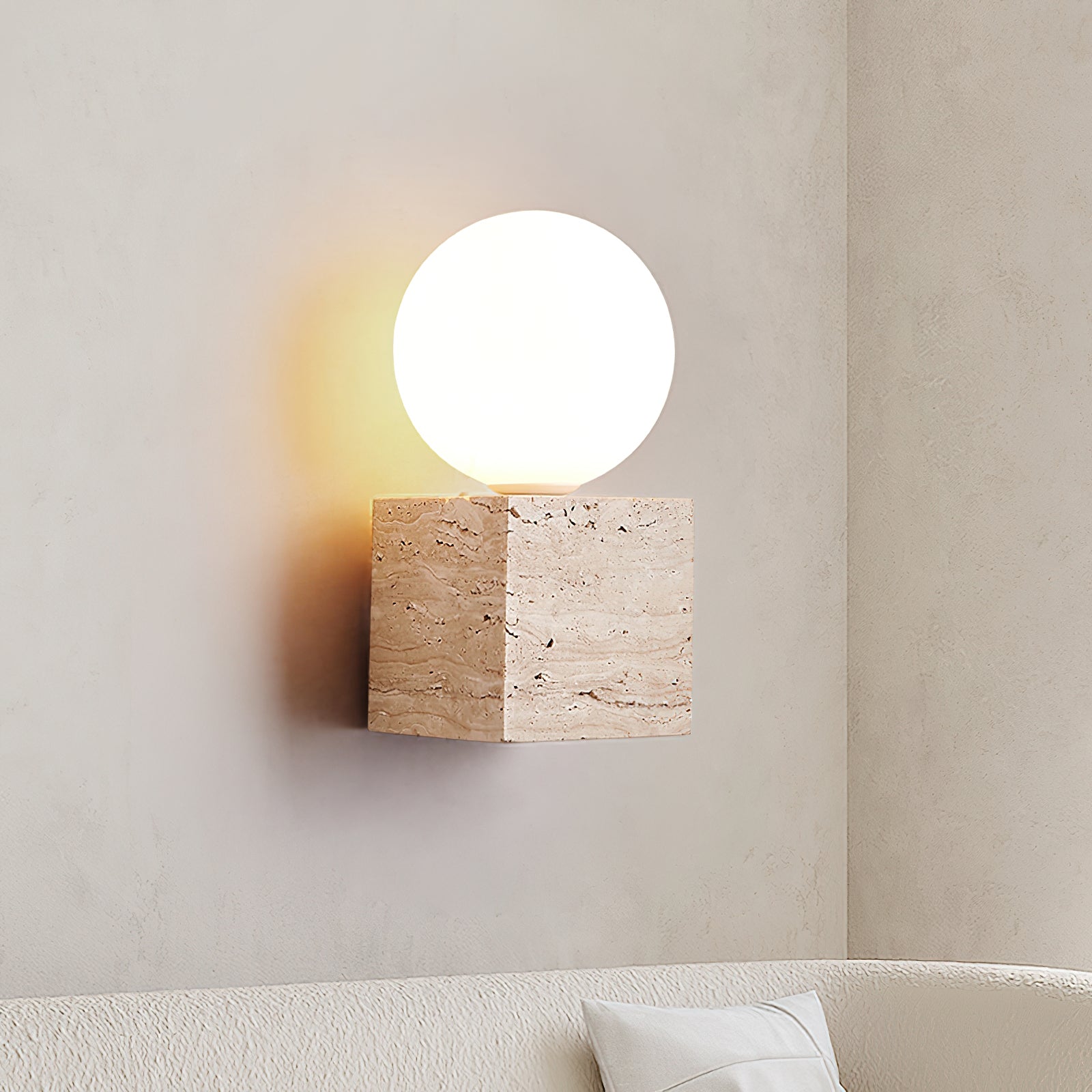 Eurlaean Cube-Base Travertine Wall Light - Blowlighting