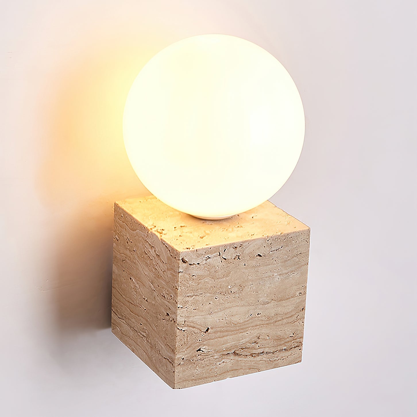 Eurlaean Cube-Base Travertine Wall Light - Blowlighting