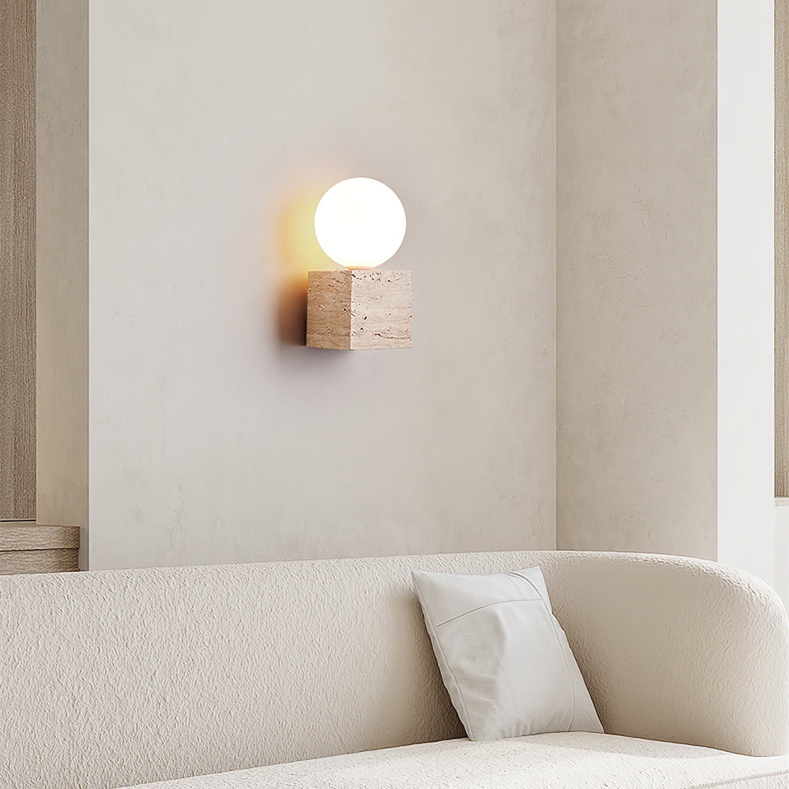 Eurlaean Cube-Base Travertine Wall Light - Blowlighting