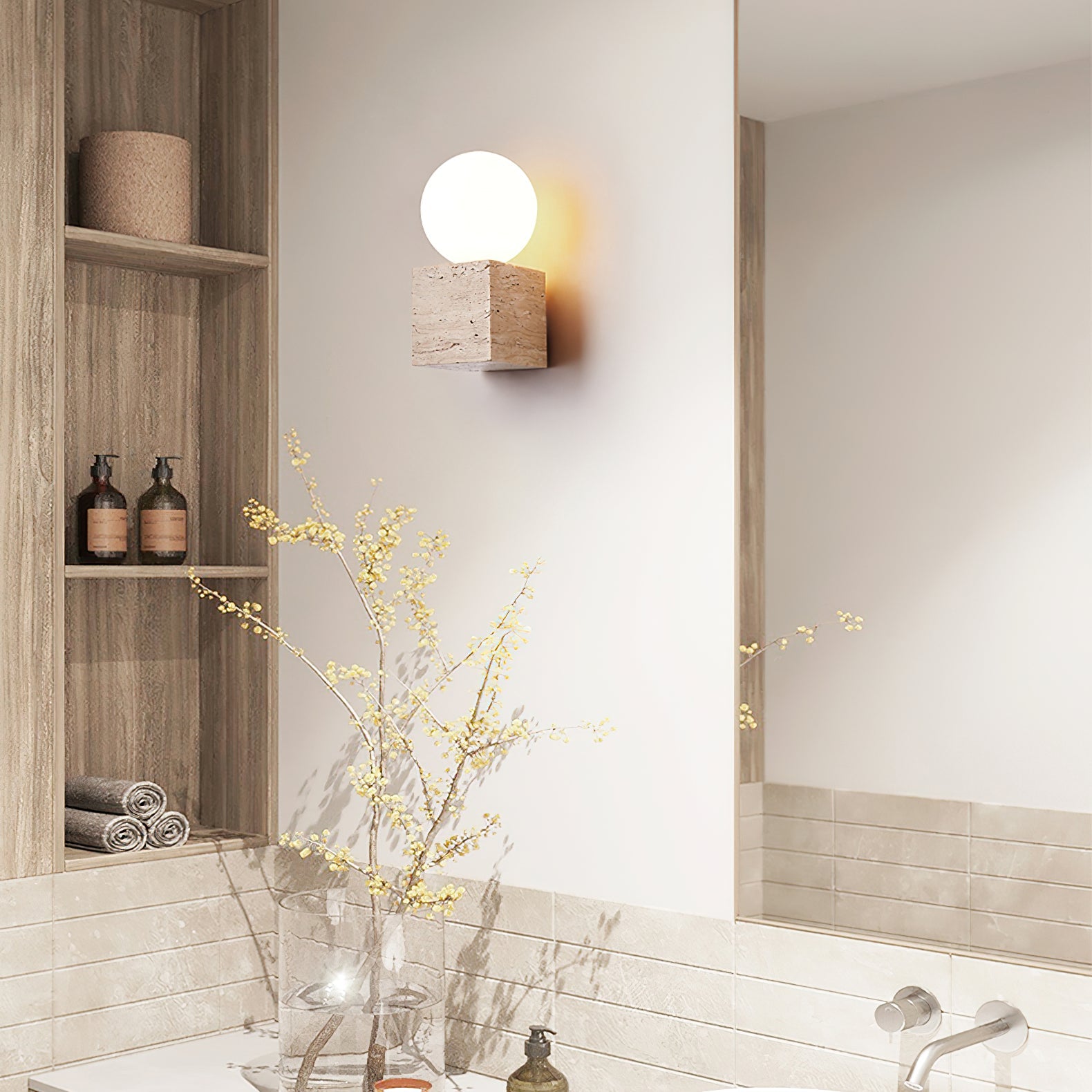 Eurlaean Cube-Base Travertine Wall Light - Blowlighting