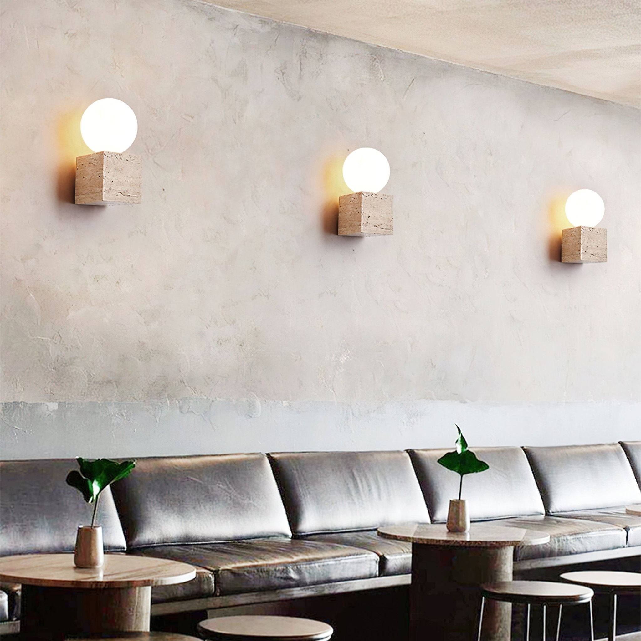 Eurlaean Cube-Base Travertine Wall Light - Blowlighting