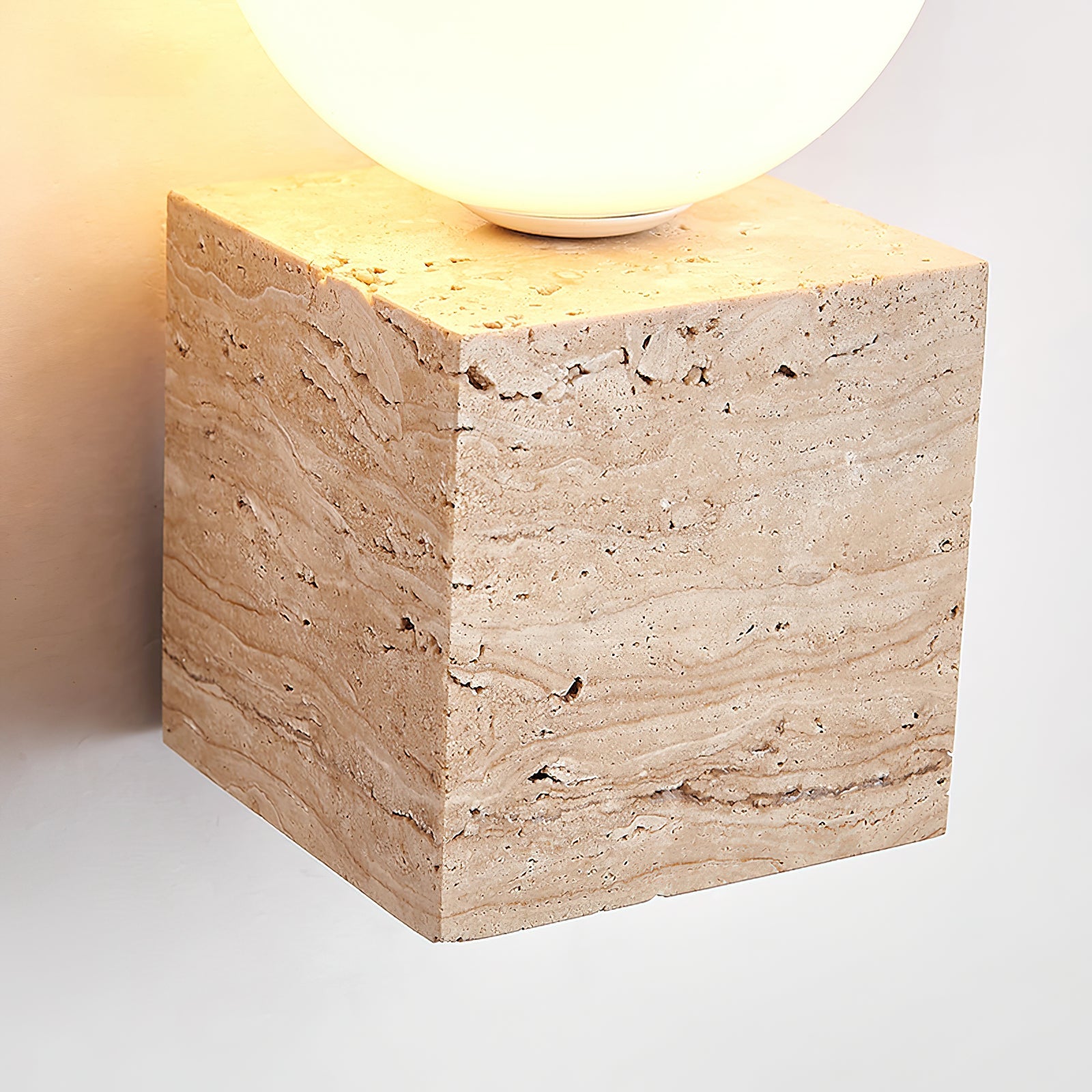Eurlaean Cube-Base Travertine Wall Light - Blowlighting