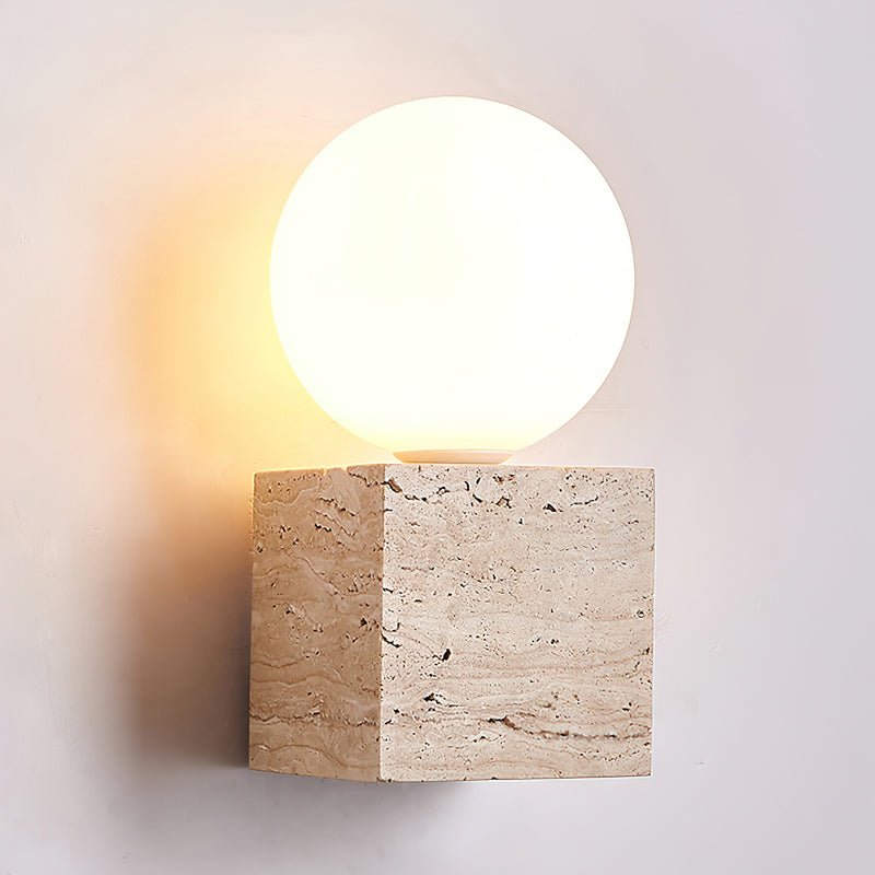 Eurlaean Cube-Base Travertine Wall Light - Blowlighting