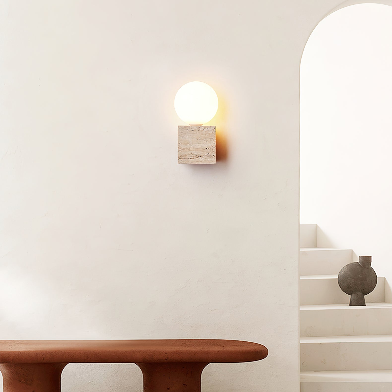Eurlaean Cube-Base Travertine Wall Light - Blowlighting