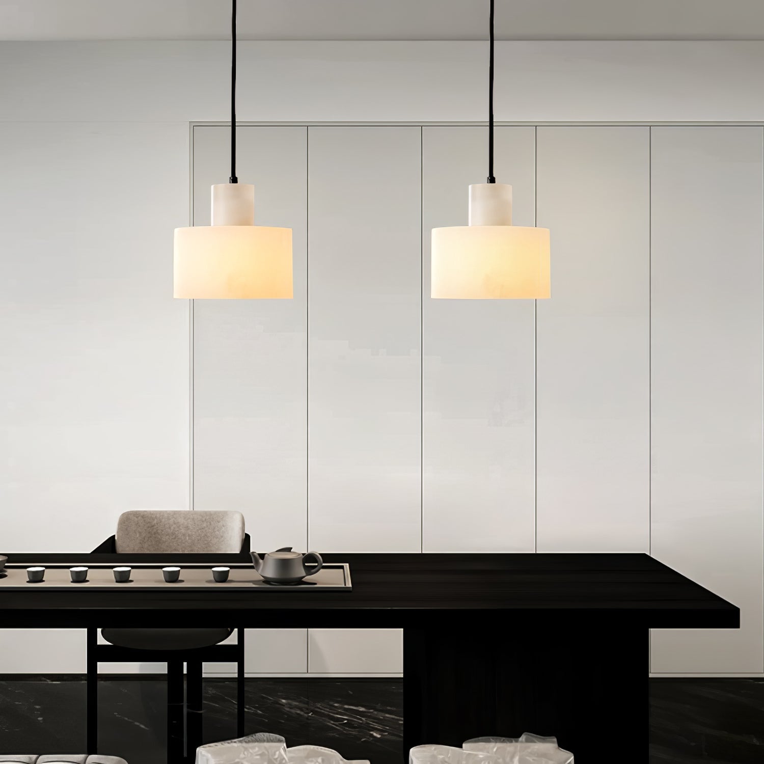 Alabaster Pendant Lgiht Dual Cylindrical - Blowlighting
