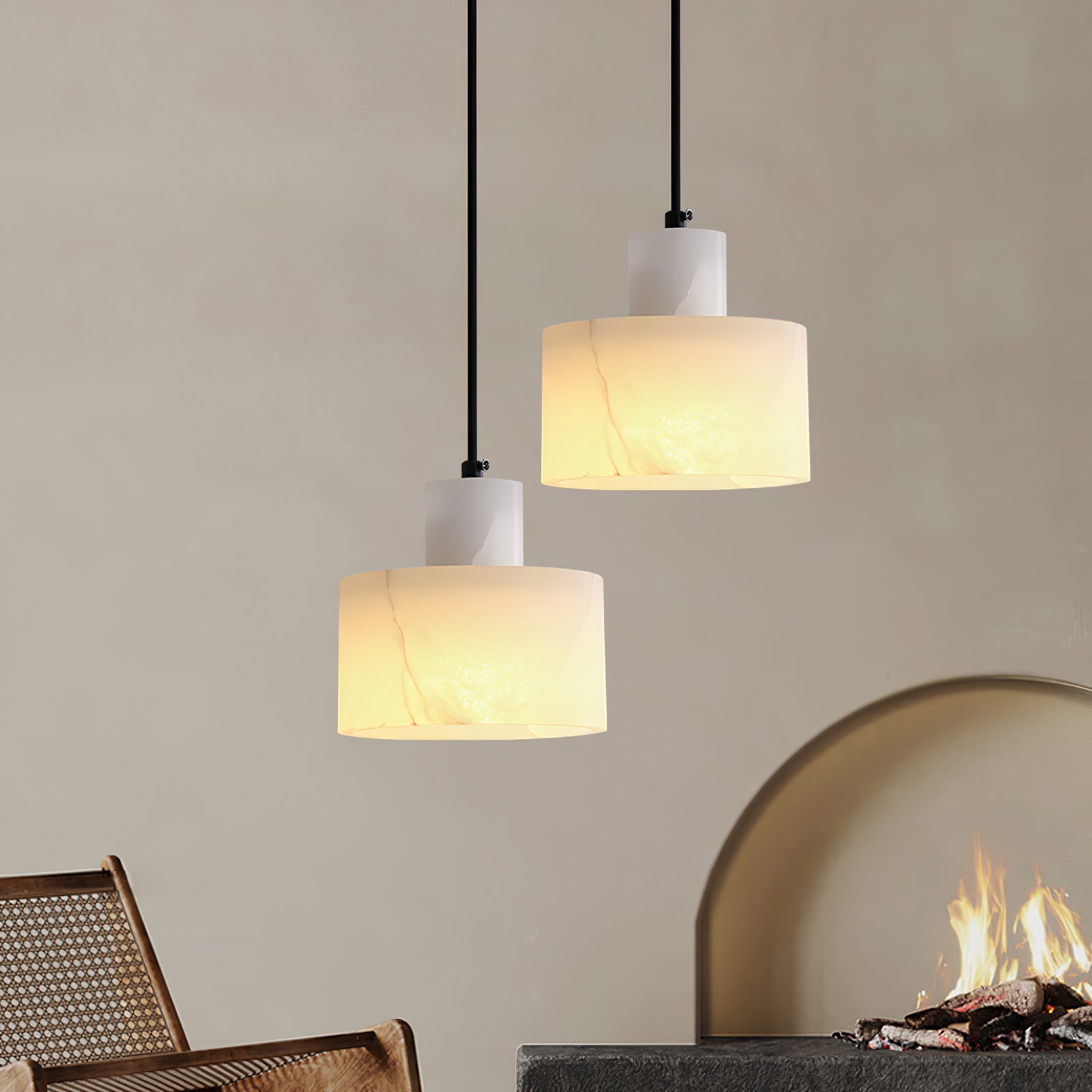 Alabaster Pendant Lgiht Dual Cylindrical - Blowlighting