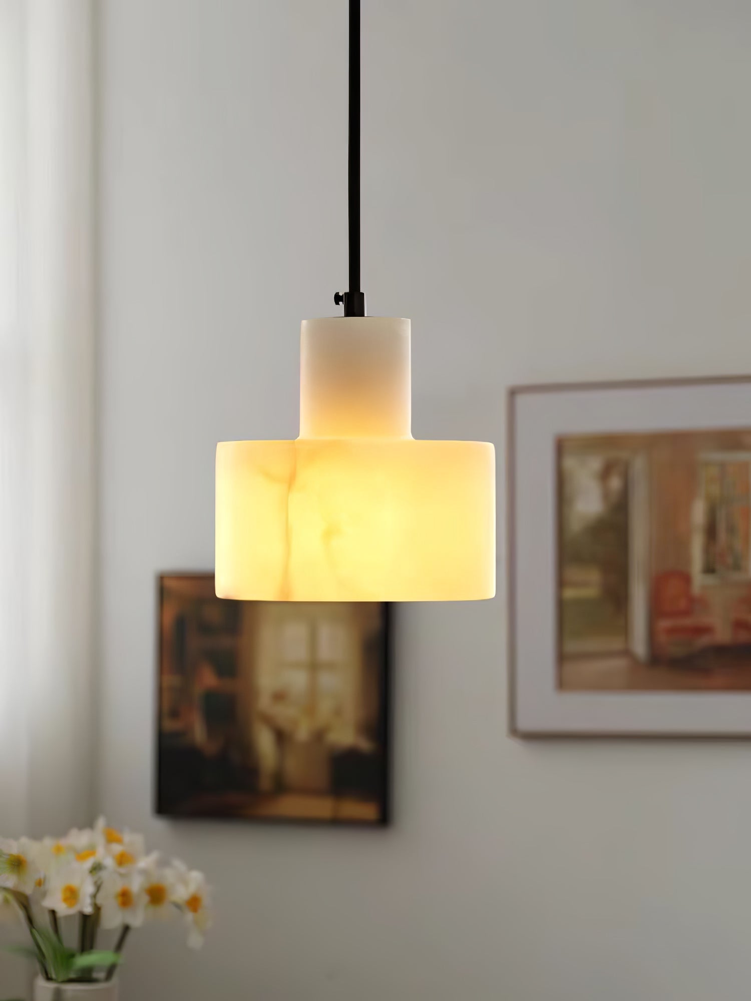 Alabaster Pendant Lgiht Dual Cylindrical - Blowlighting