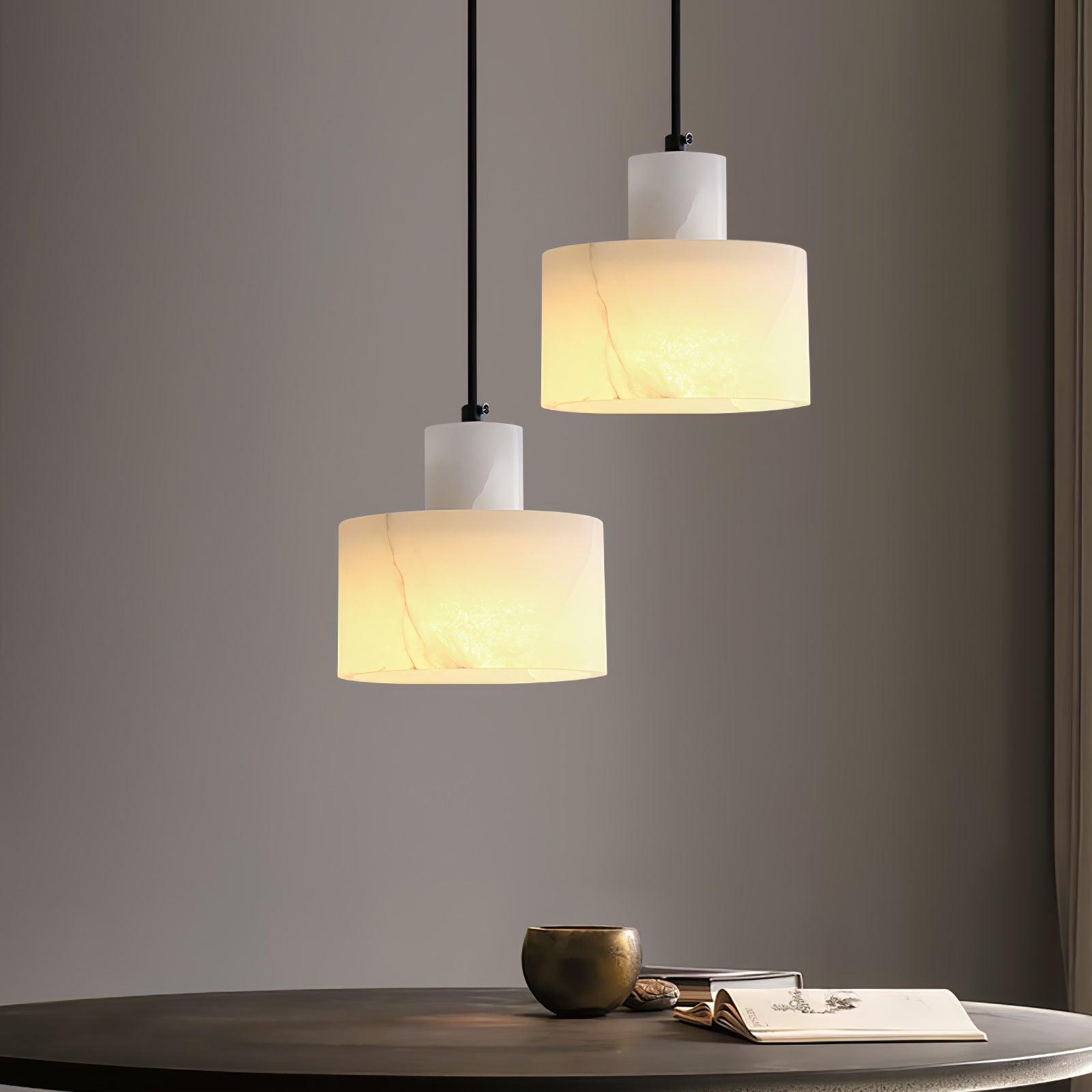 Alabaster Pendant Lgiht Dual Cylindrical - Blowlighting