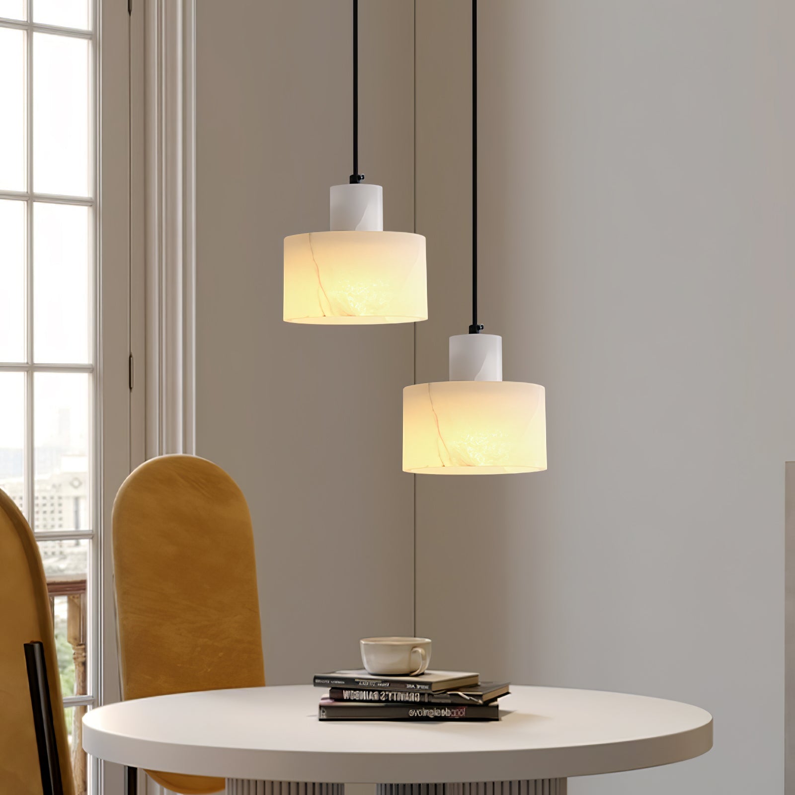 Alabaster Pendant Lgiht Dual Cylindrical - Blowlighting