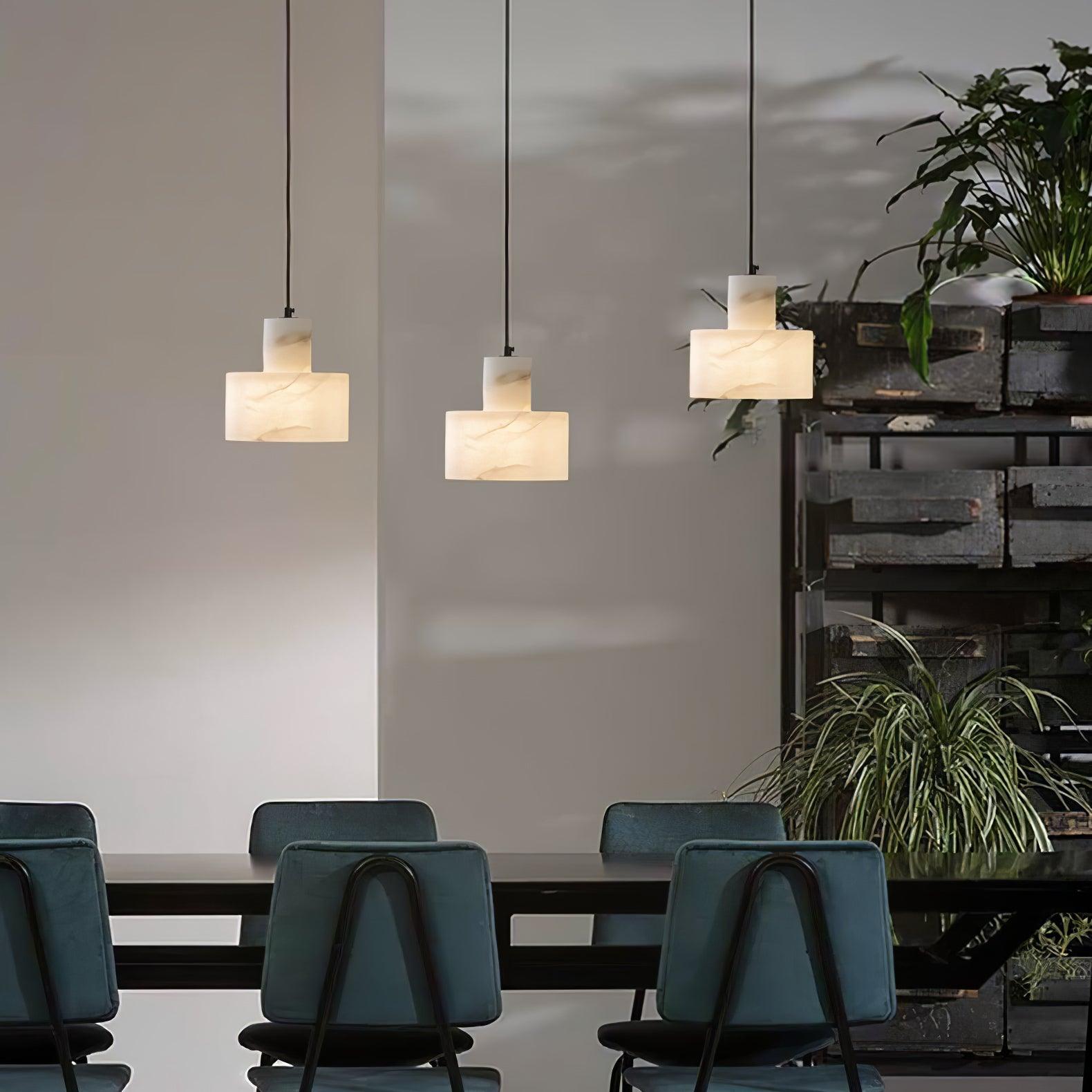 Alabaster Pendant Lgiht Dual Cylindrical - Blowlighting