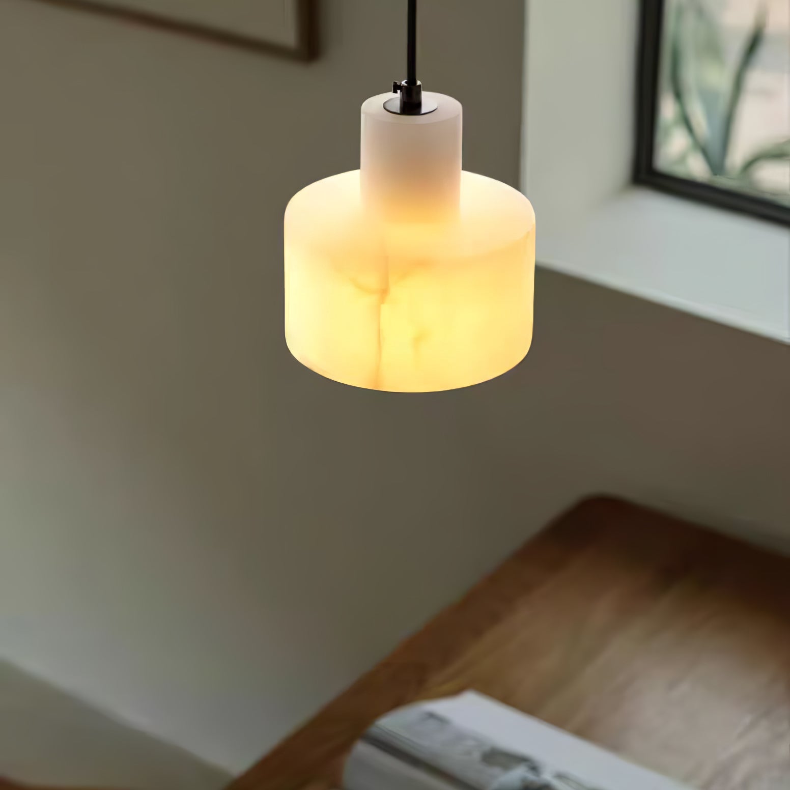 Alabaster Pendant Lgiht Dual Cylindrical - Blowlighting