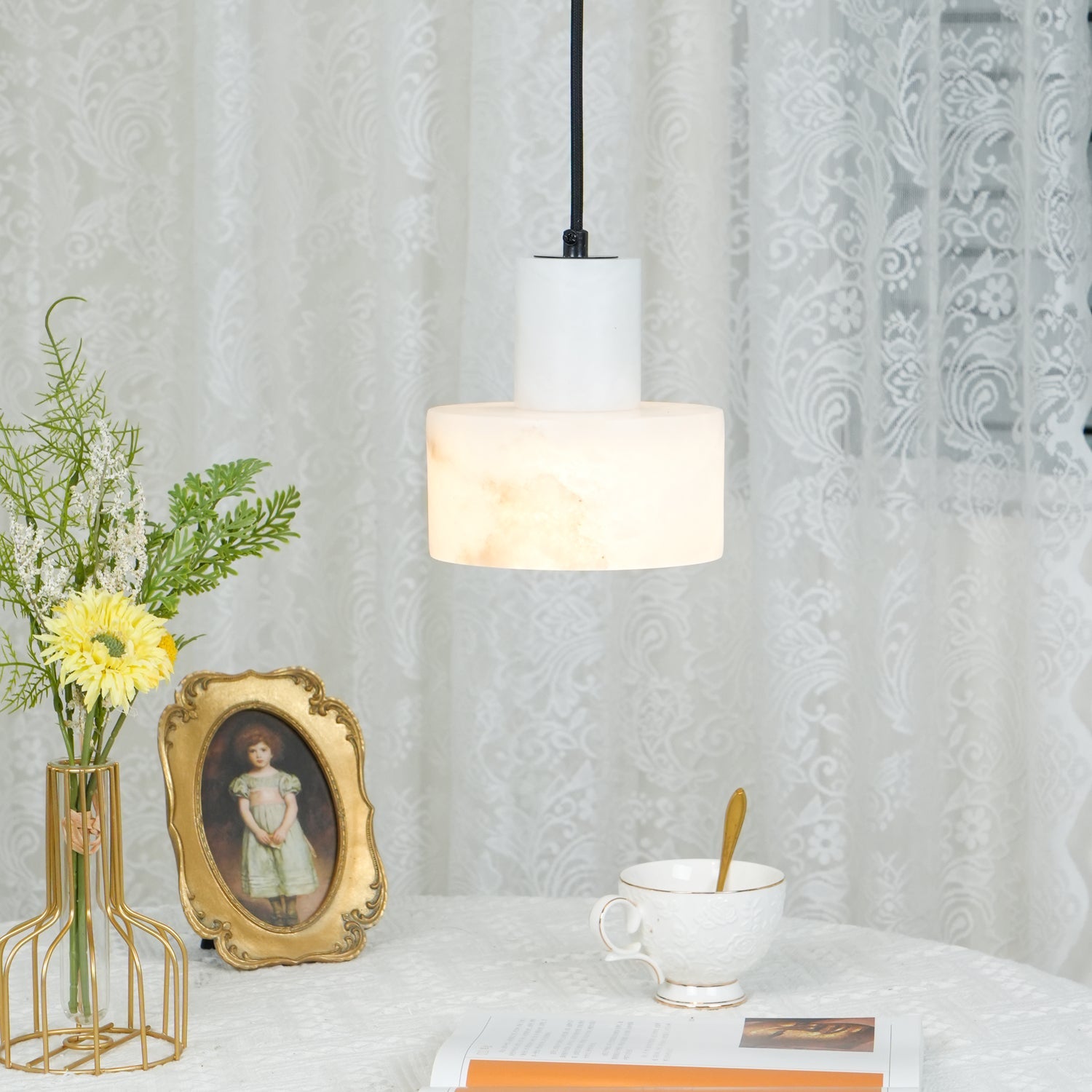 Alabaster Pendant Lgiht Dual Cylindrical - Blowlighting