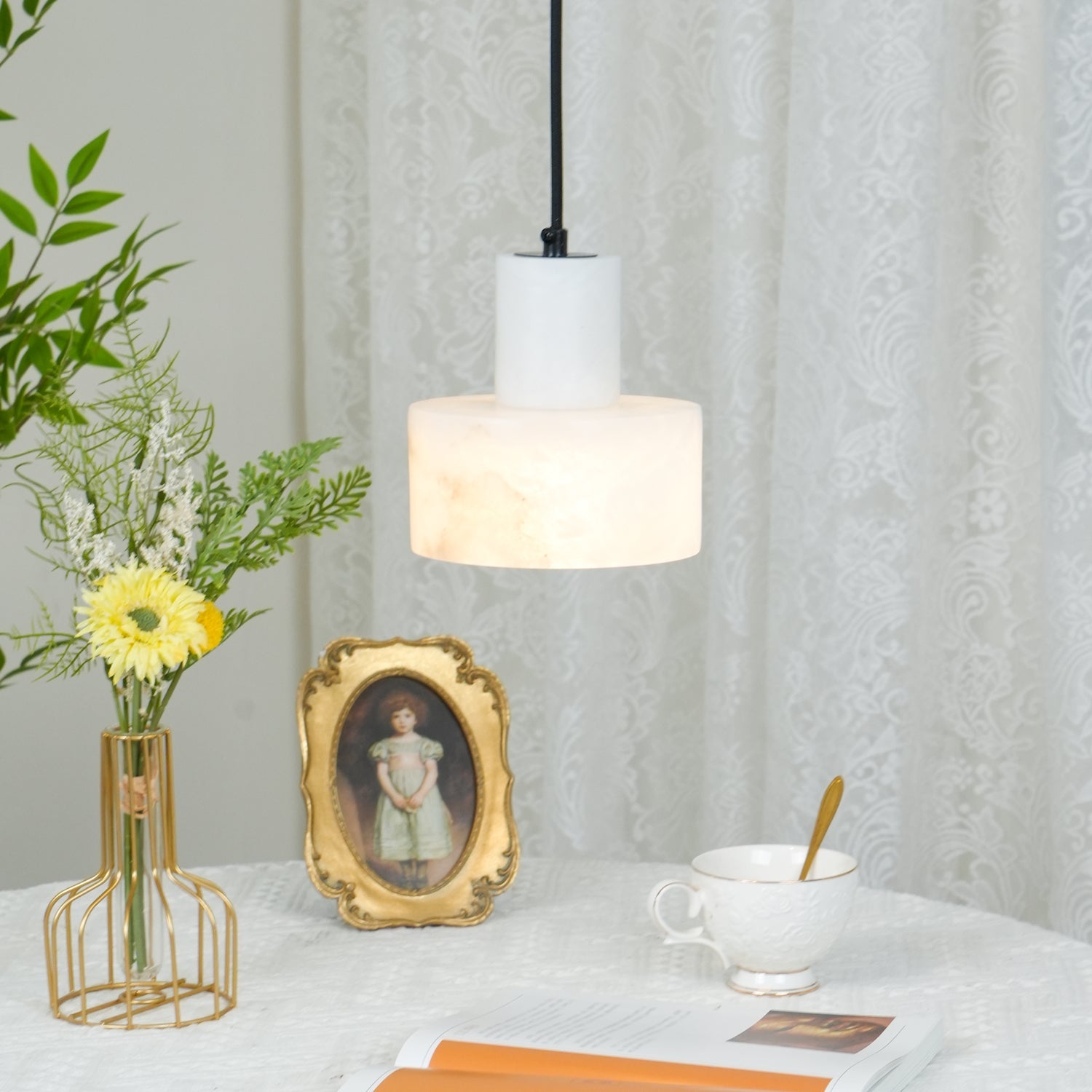 Alabaster Pendant Lgiht Dual Cylindrical - Blowlighting