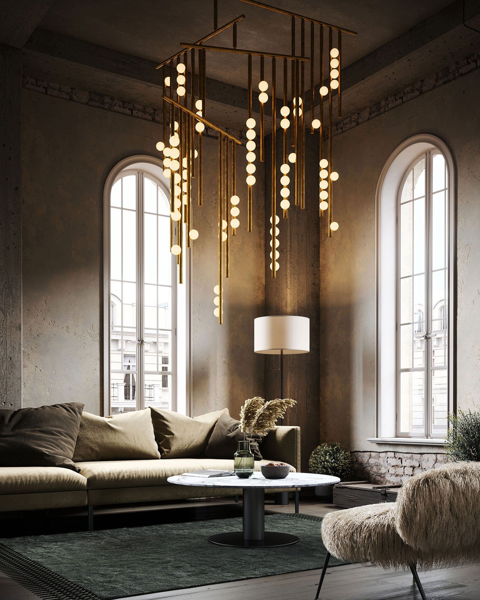 Eurzoris Geometric Brass Linear Pendant Light Chandelier - Blowlighting