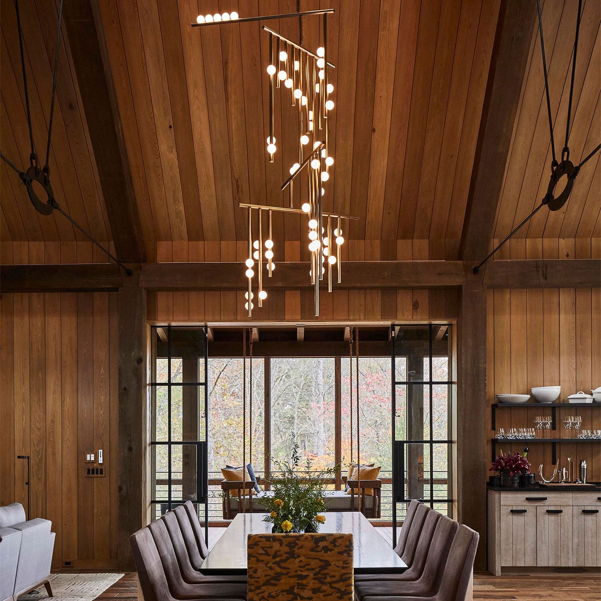 Eurzoris Geometric Brass Linear Pendant Light Chandelier - Blowlighting