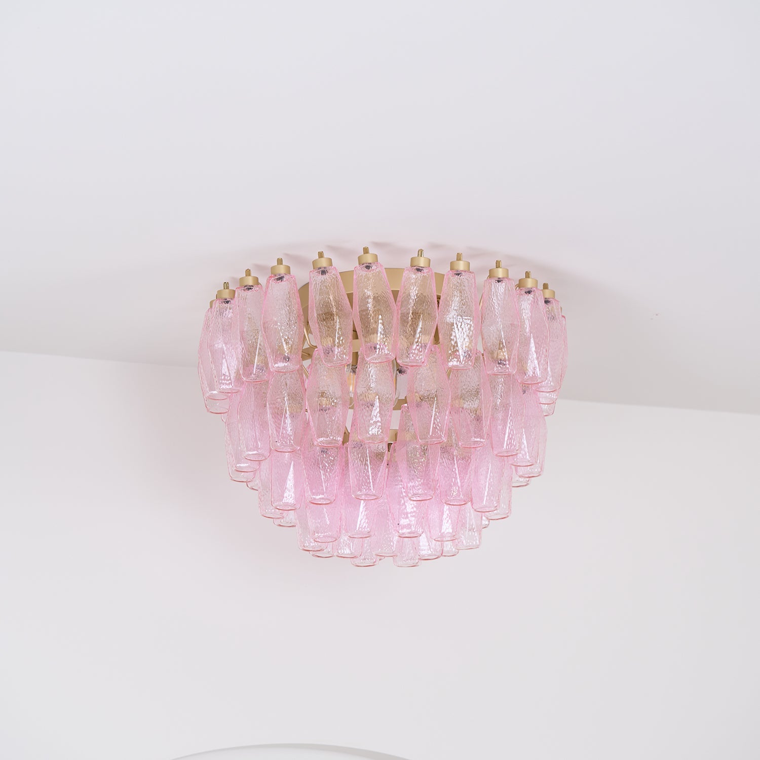 Aurora Ceiling Lamp Poliedri Pink Murano Glass Layered Flush Mount - Blowlighting